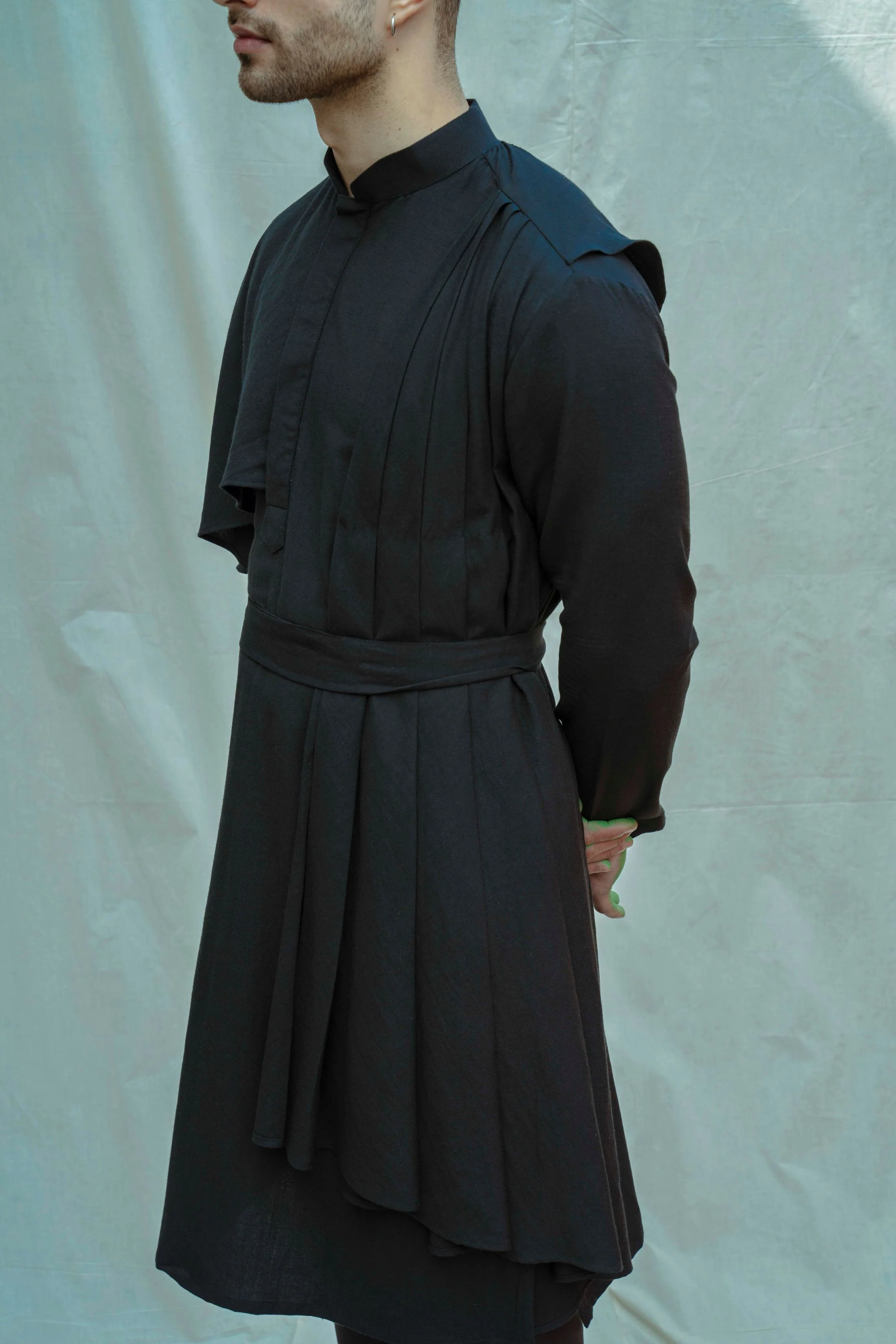 Cotton X Linen Cape Style Black Kurta - Image 3