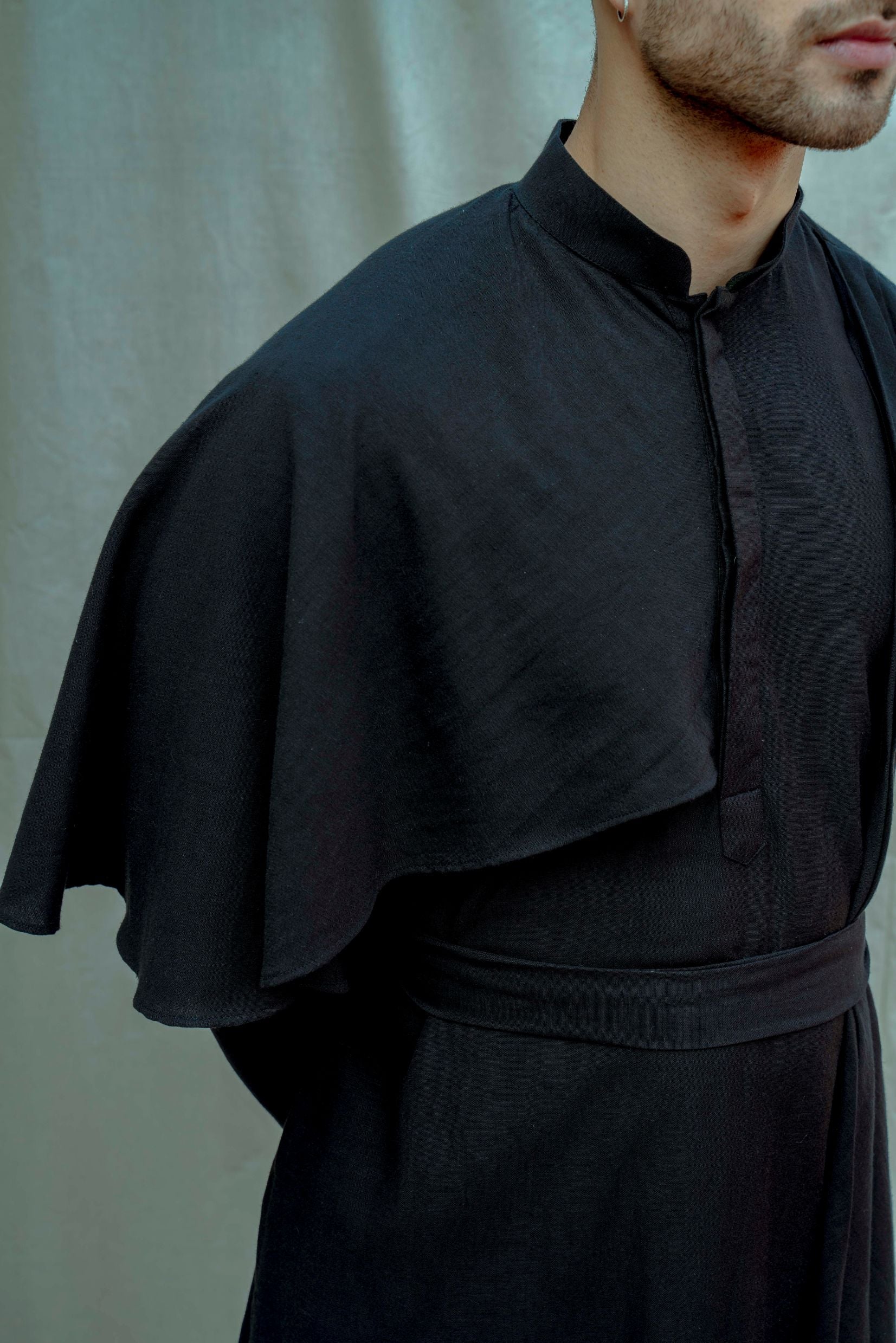 Cotton X Linen Black Cape Style Kurta Set - Image 4