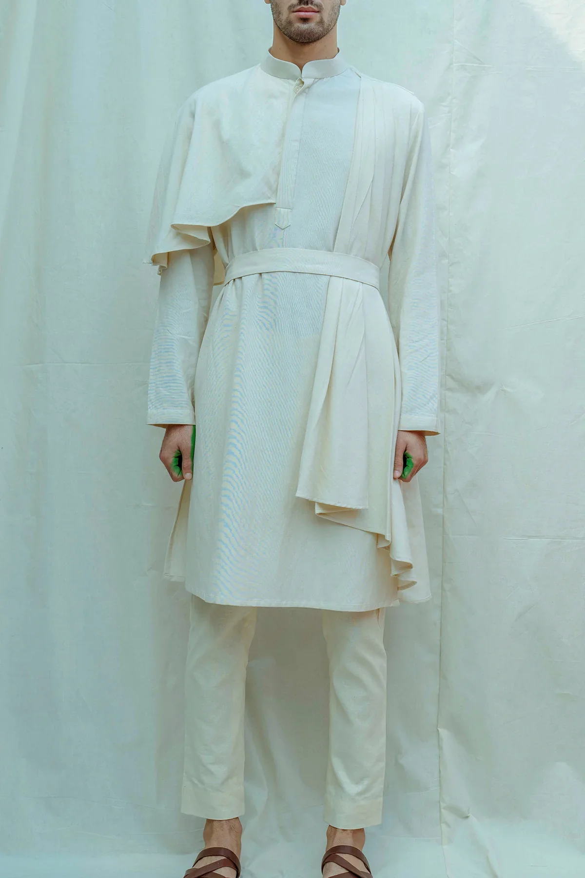 COTTON X LINEN CAPE STYLE KURTA SET