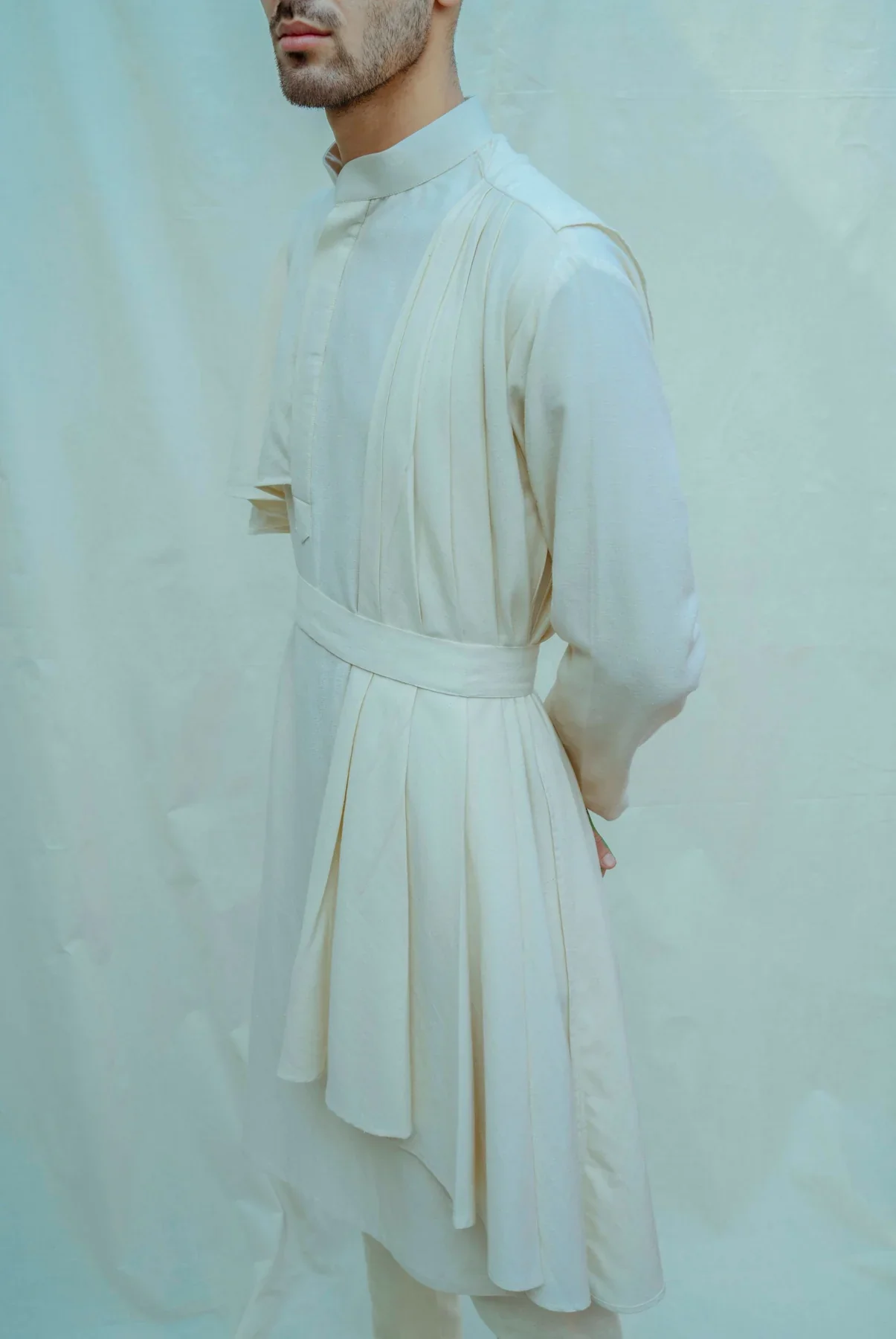 COTTON X LINEN CAPE STYLE KURTA SET - Image 3