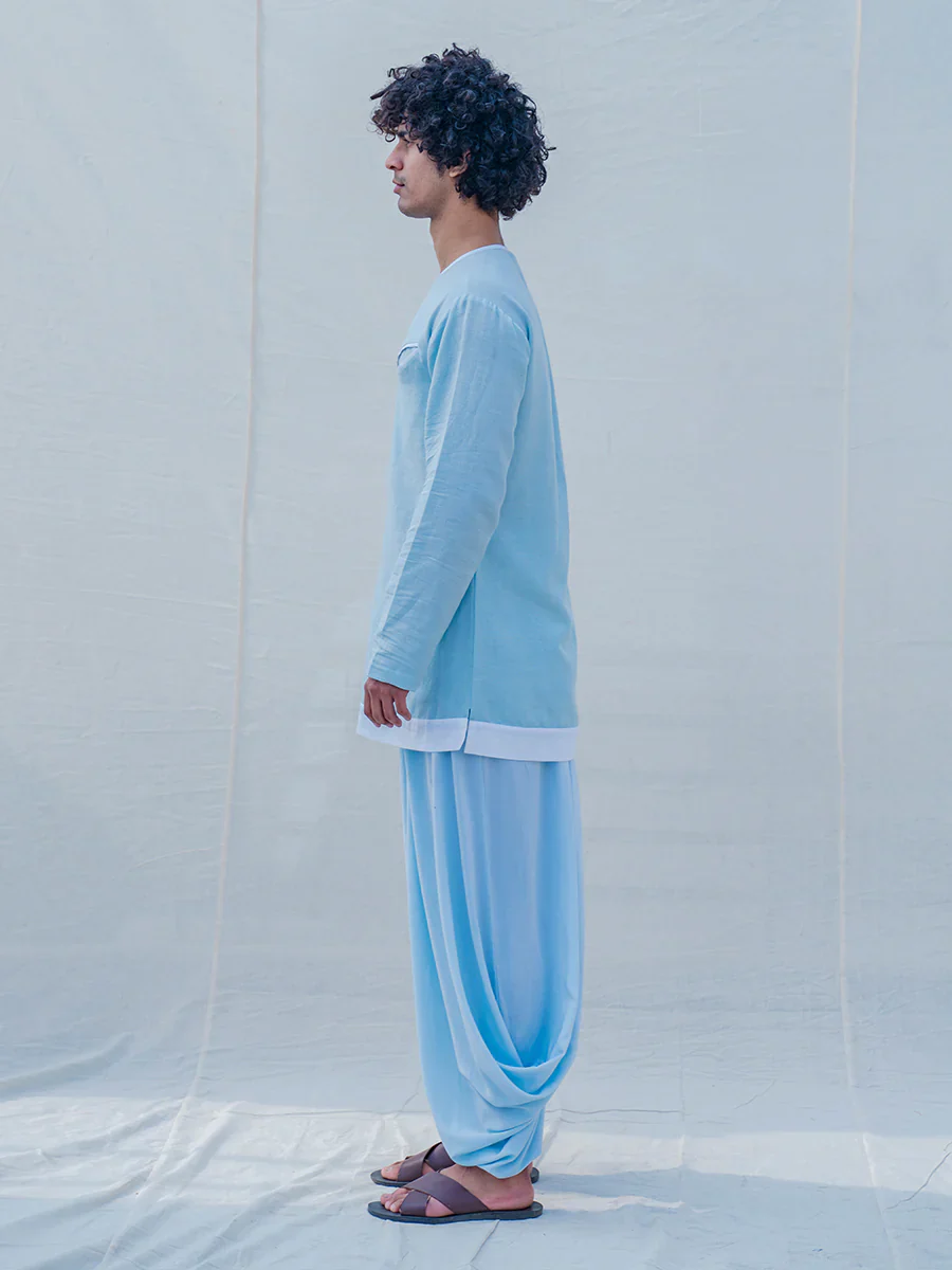COTTON X LINEN DRENCHED IN AQUA KURTA SET - Image 2
