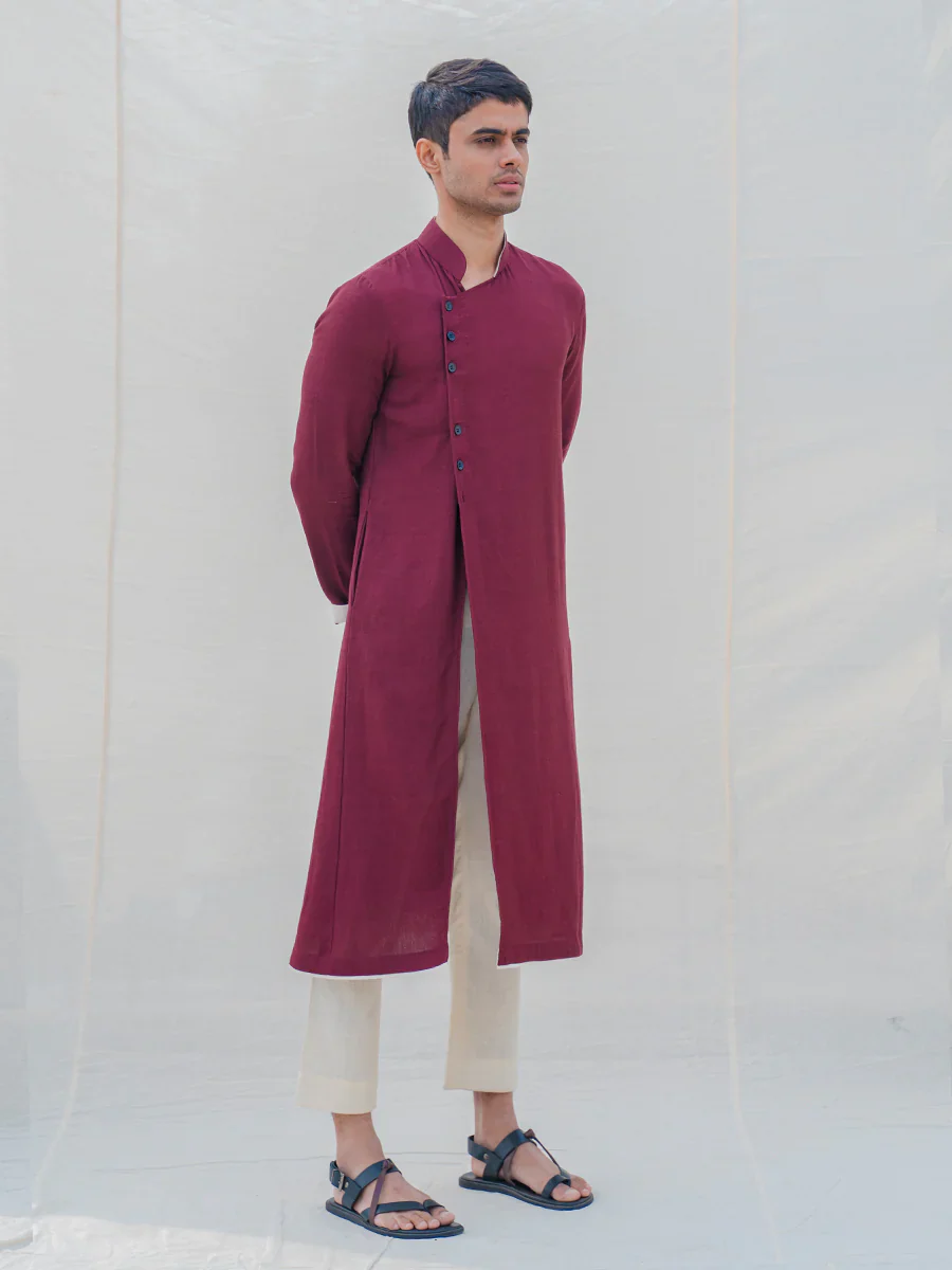 COTTON X LINEN - MAROON KURTA SET - Image 2