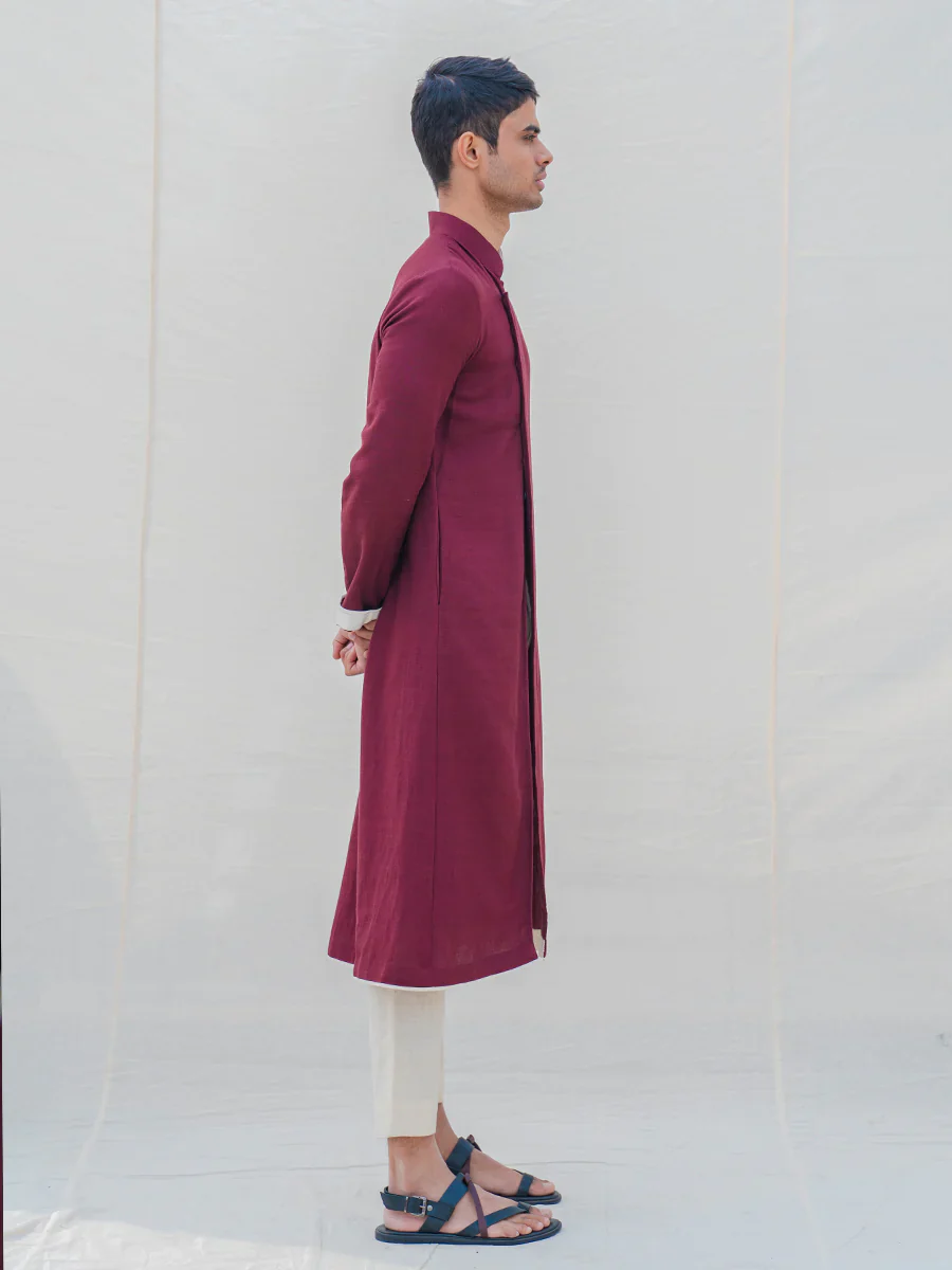 COTTON X LINEN - MAROON KURTA SET - Image 3