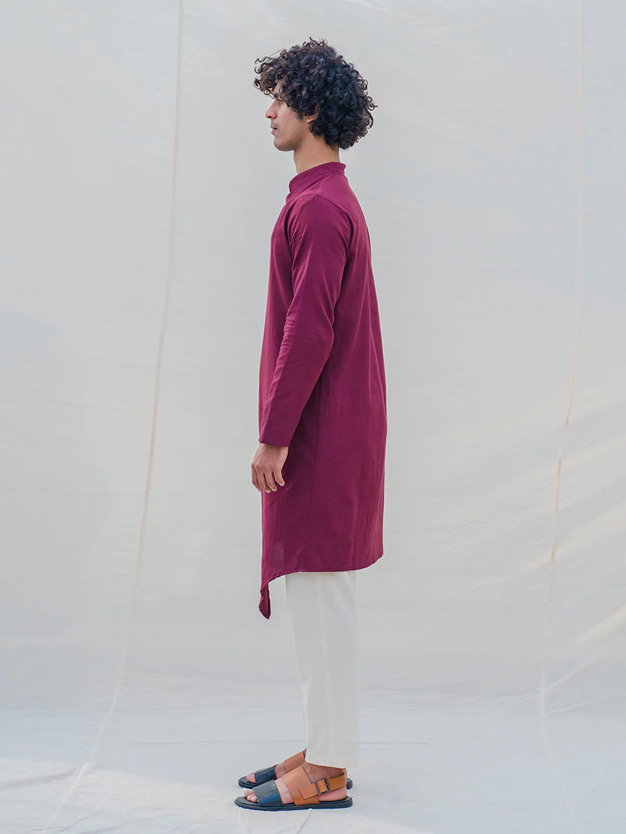 Cotton X Linen Wine Kurta with Pant Set - Image 2
