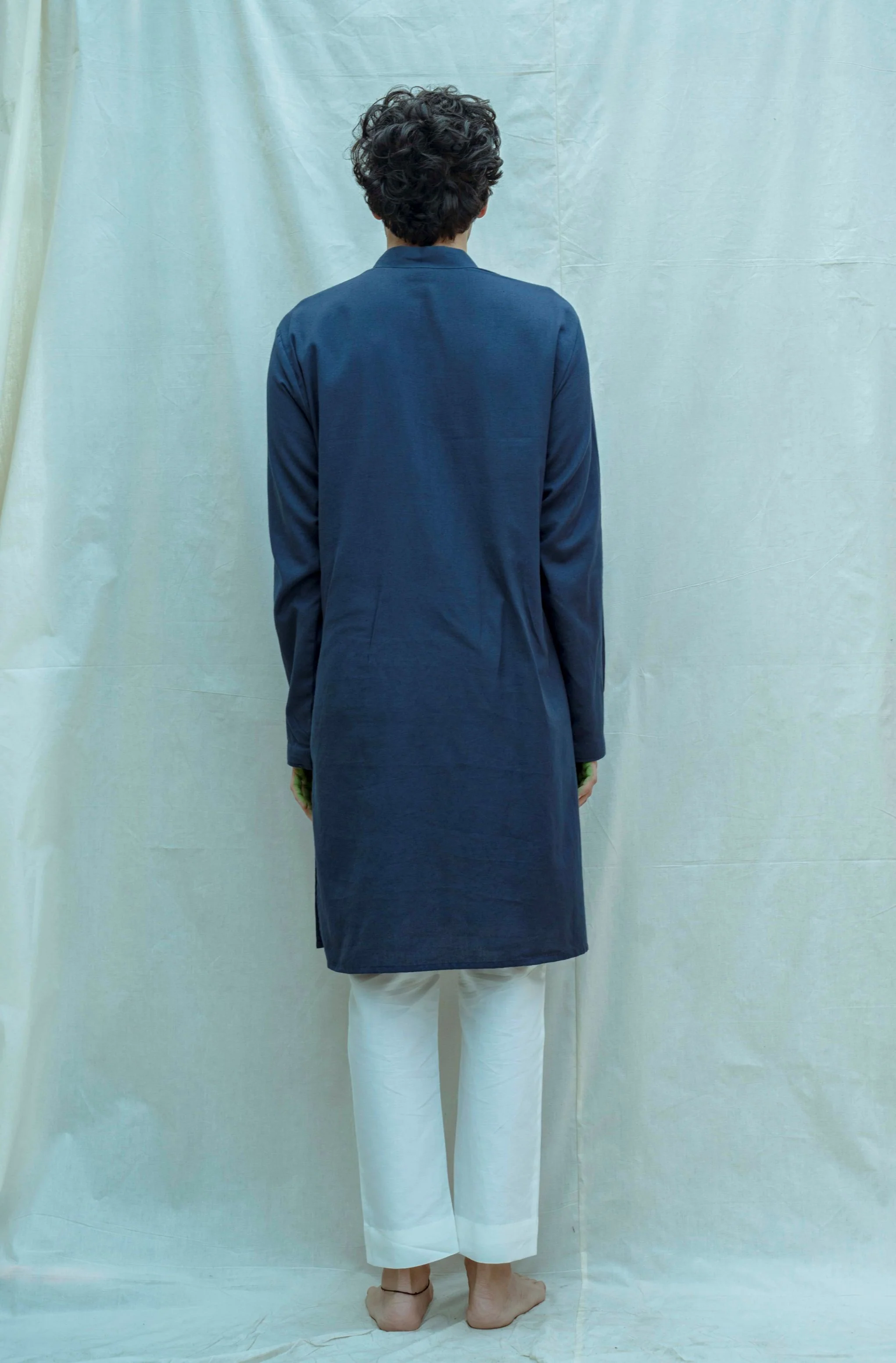Cotton X Linen Royal Blue Overlap Kurta - Image 2