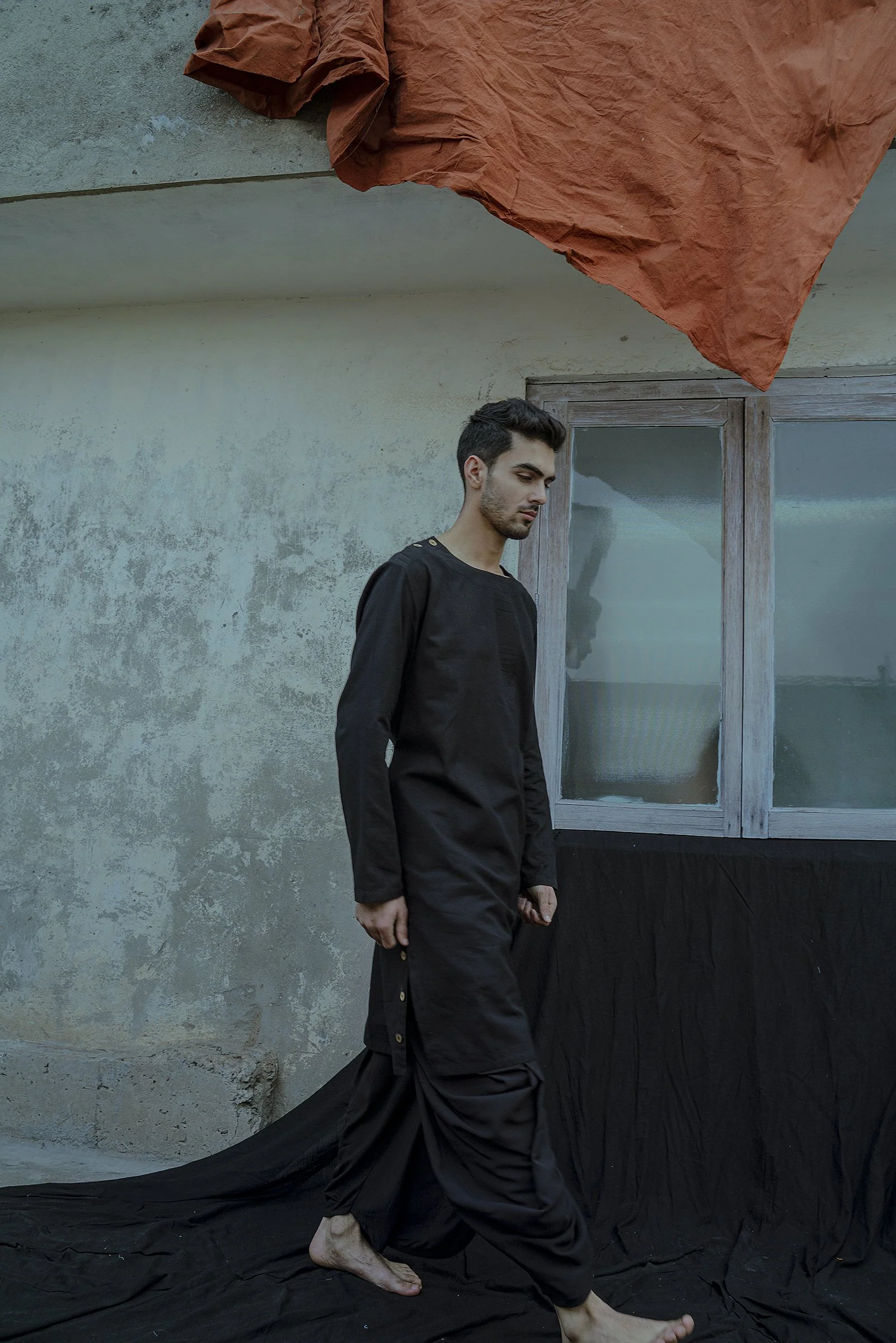 Cotton X Linen - Black Side Placket Kurta Set - Image 2