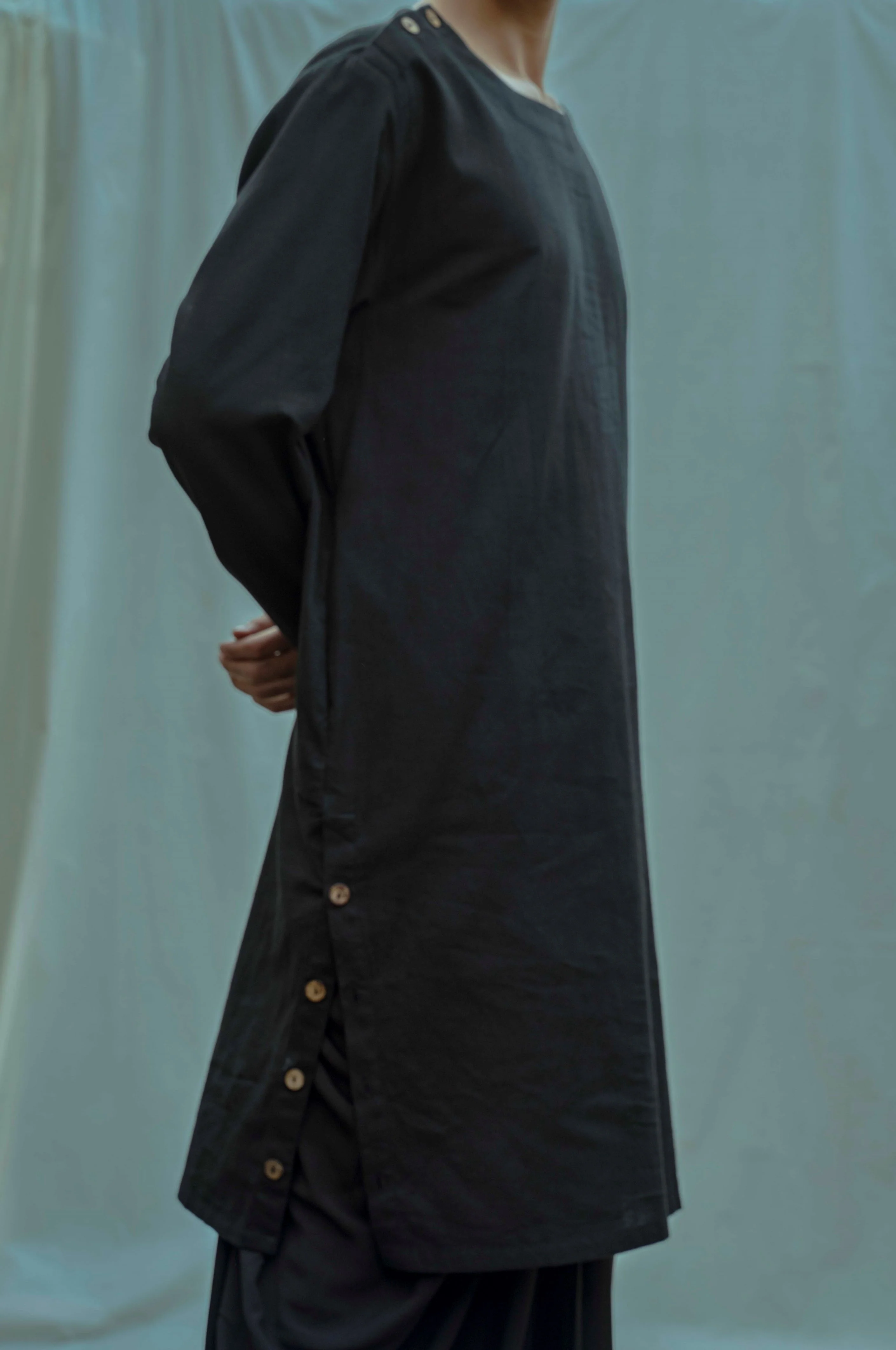 Cotton X Linen - Black Side Placket Kurta Set - Image 3
