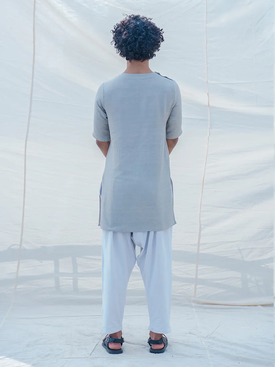 Cotton X Linen Slay - Grey Kurta Set - Image 4