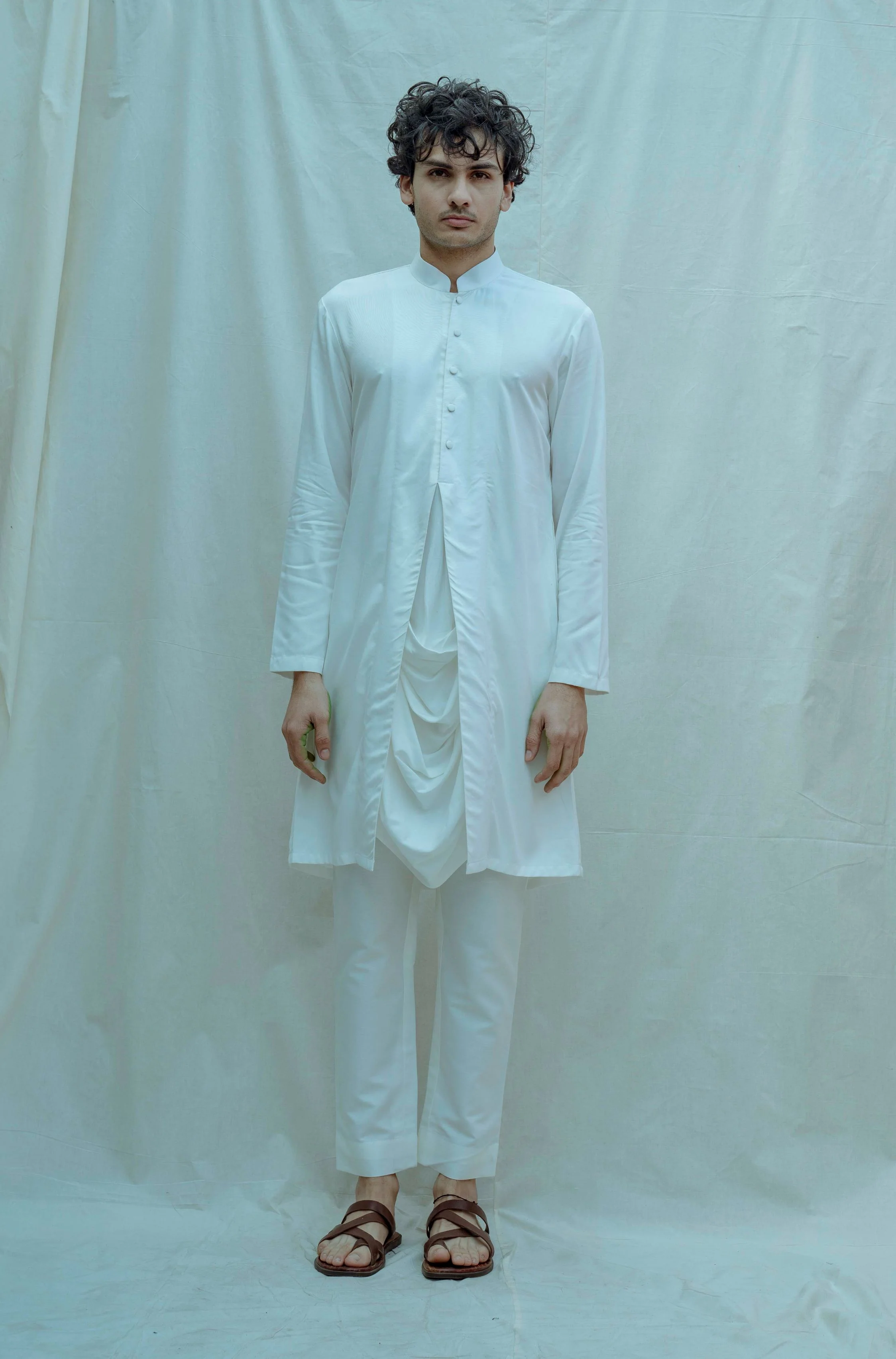 White Tencel Cowl Kurta