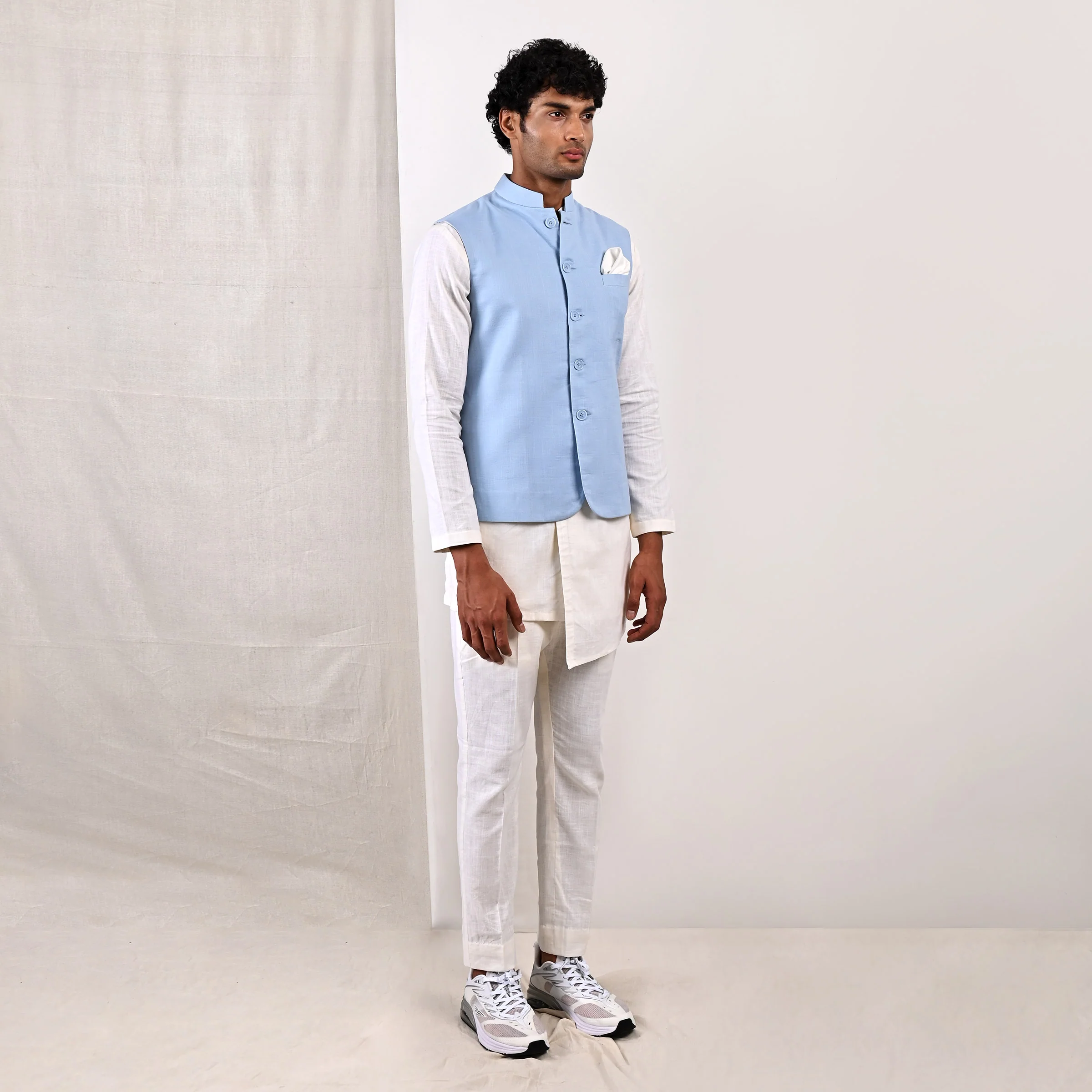 Damian Nehru Jacket with Asymmetrical Overlapped Kurta Set - Image 3