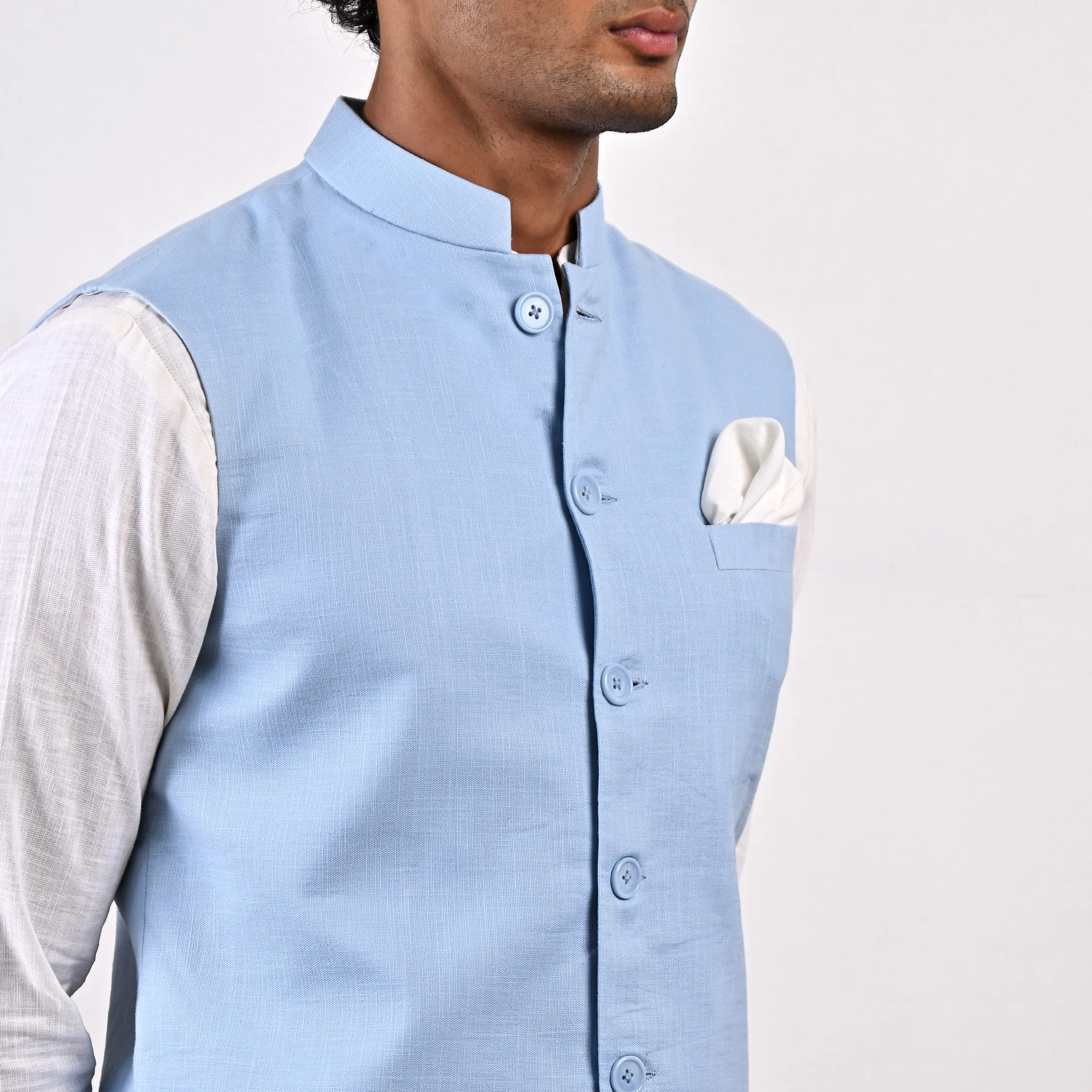 Damian Nehru Jacket with Asymmetrical Overlapped Kurta Set - Image 4