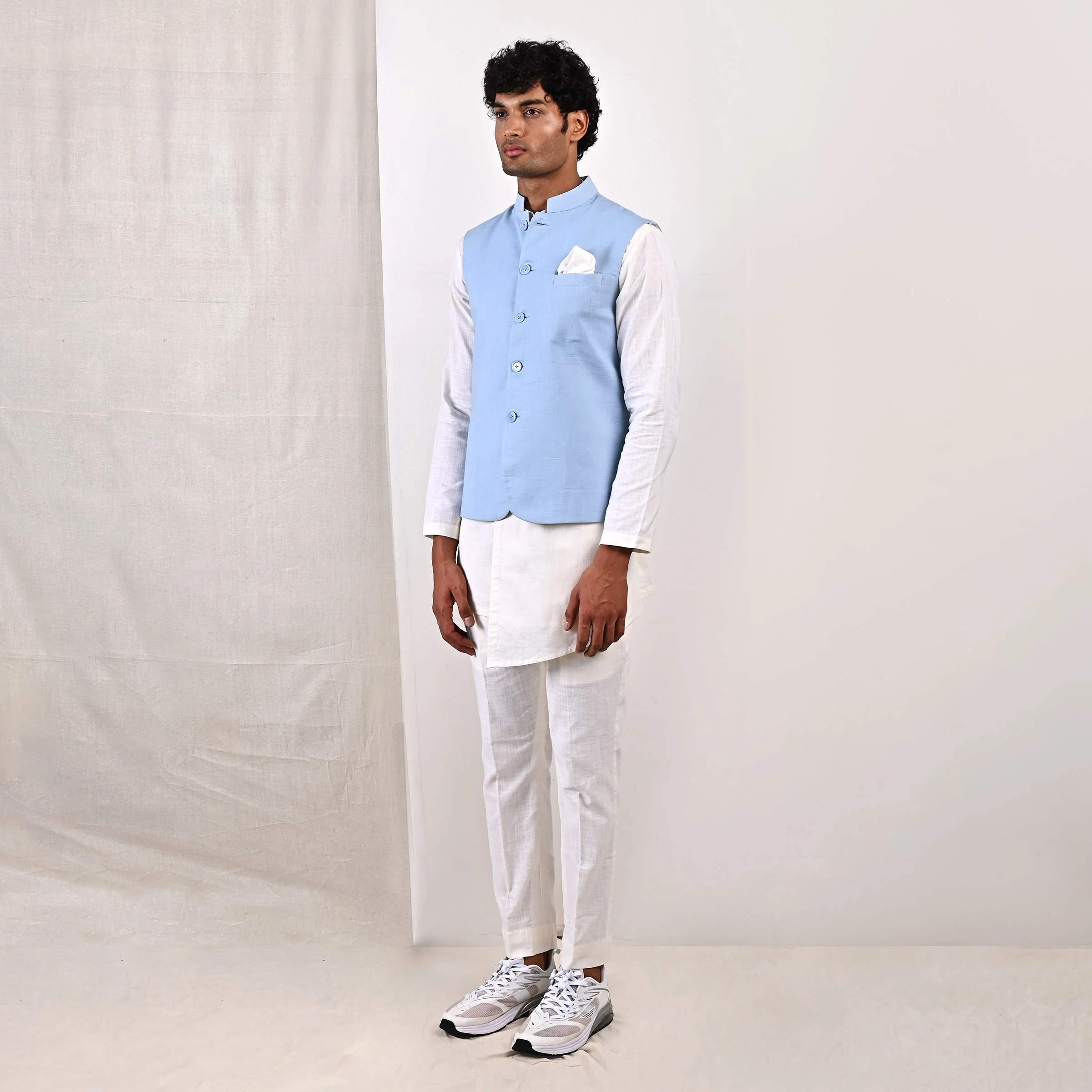Damian Nehru Jacket with Asymmetrical Overlapped Kurta Set - Image 5