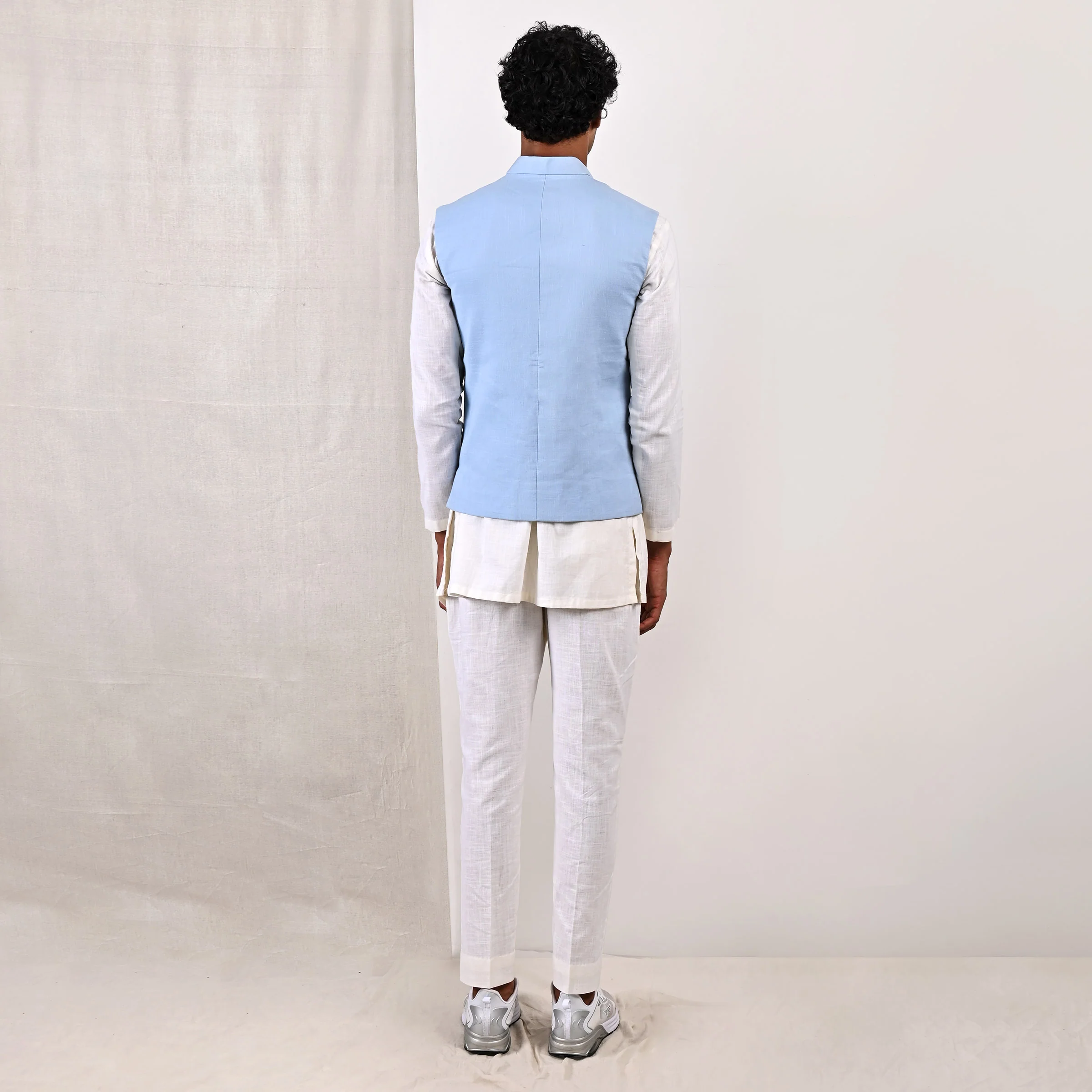Damian Nehru Jacket with Asymmetrical Overlapped Kurta Set - Image 6