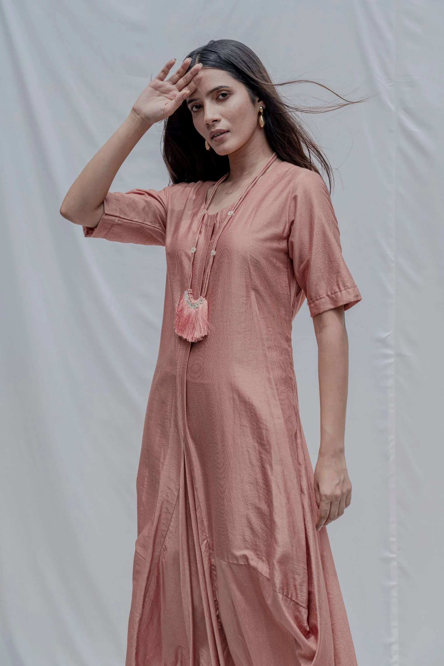 Rose Gold Dress cum Jumpsuit with Necklace - Image 2