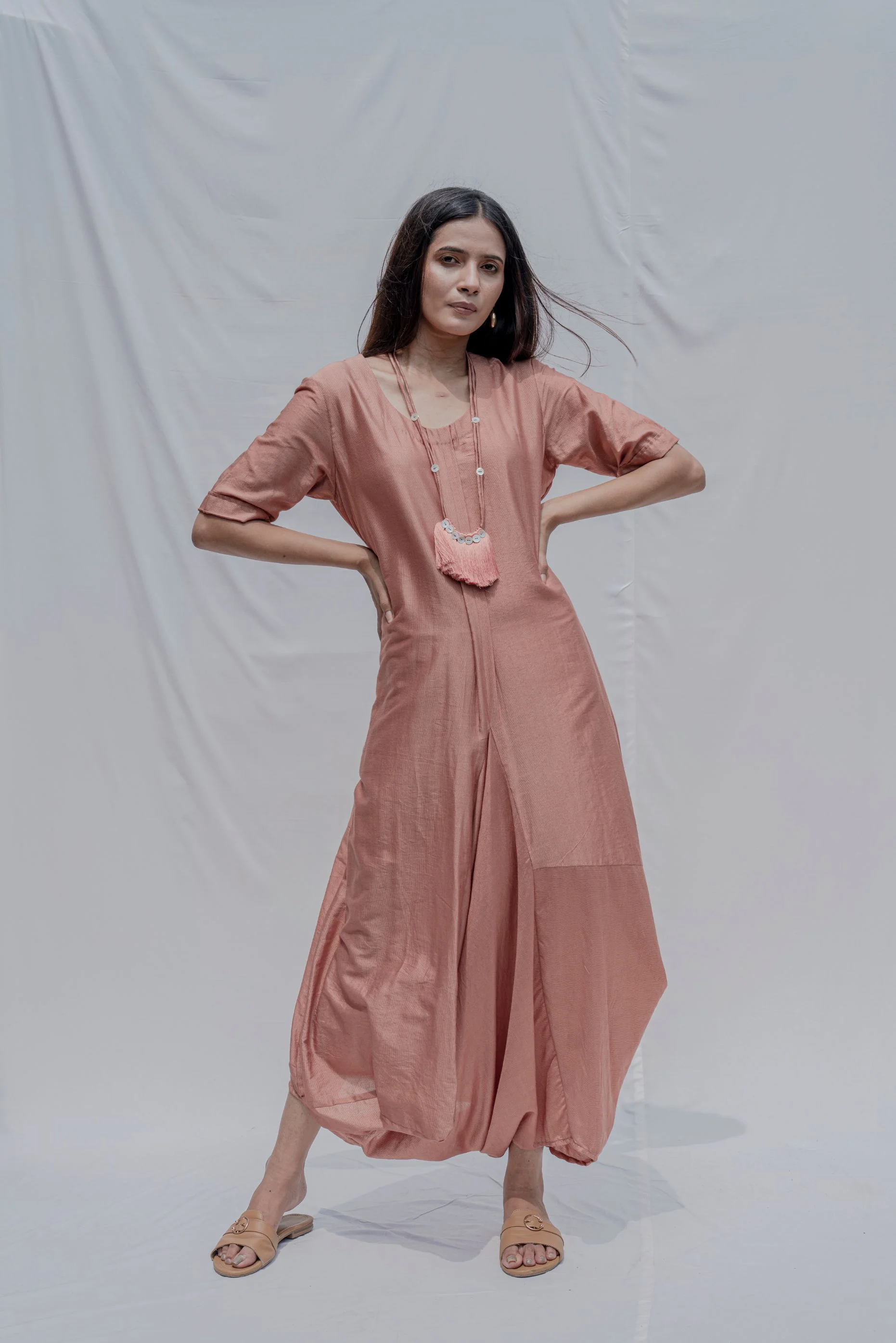 Rose Gold Dress cum Jumpsuit with Necklace - Image 3