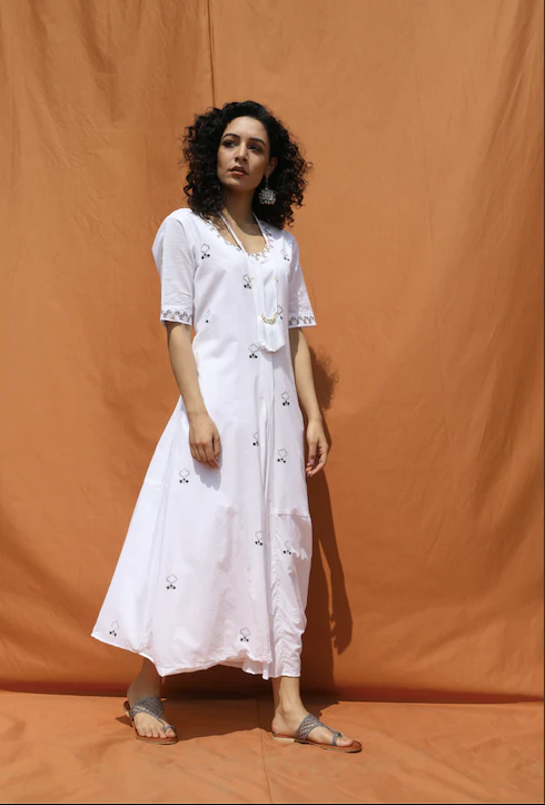White Block Printed Dress Cum Jumpsuit - Image 3