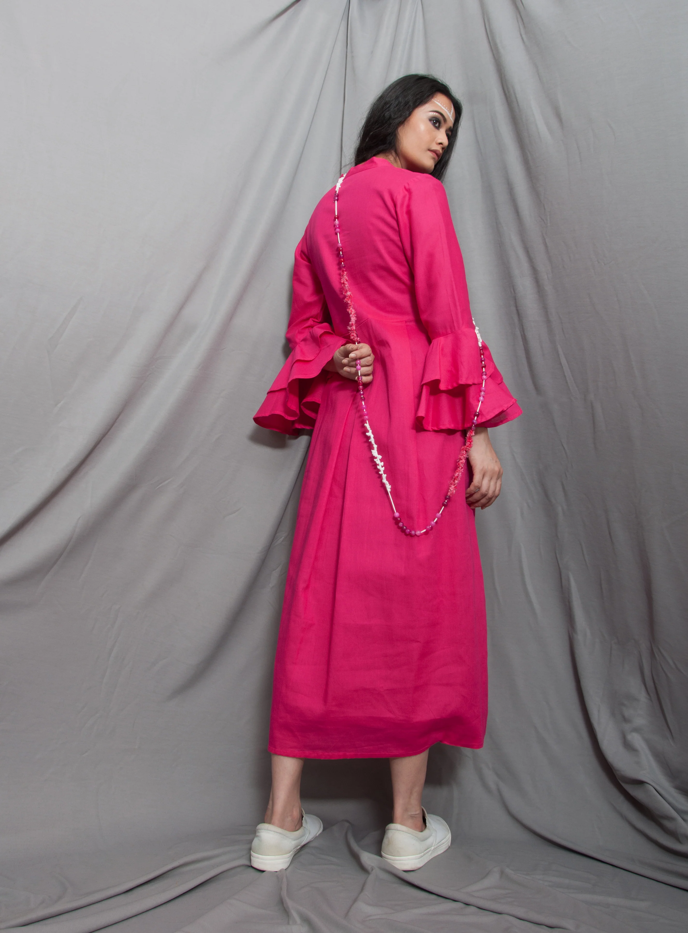 Dust - Hot Pink Long Cowl Dress With Bell Sleeves - Image 4