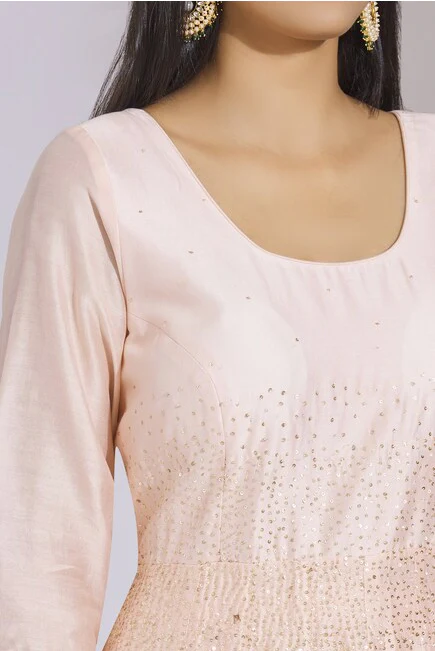 Embellished Chanderi Silk Anarkali Set in Peach - Image 4