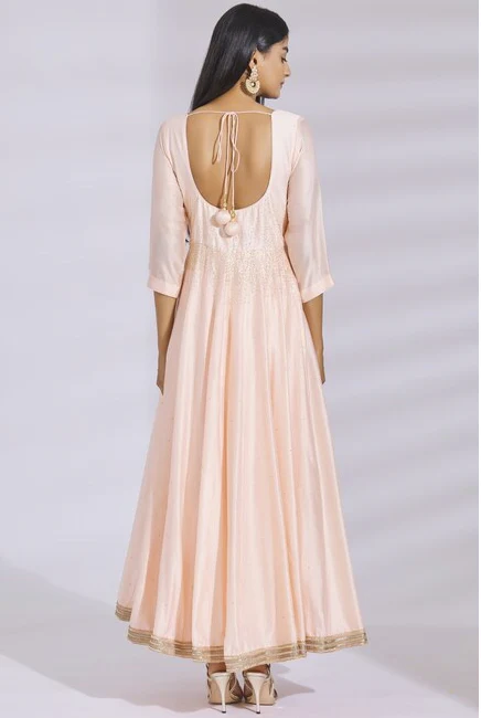Embellished Chanderi Silk Anarkali Set in Peach - Image 5
