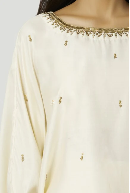 Embellished Kaftan Dhoti Pant Set in Off-White - Image 5