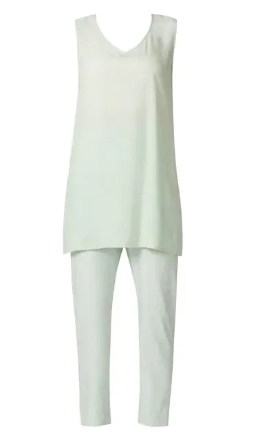 Embroidered Kaftan Mint Green Pant Set - Image 5