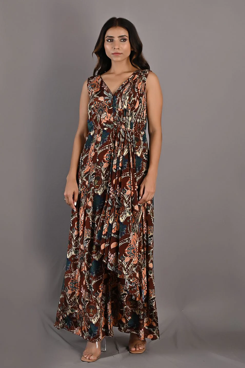 Fern- Printed Jumpsuit With a Drape Attached - Image 3