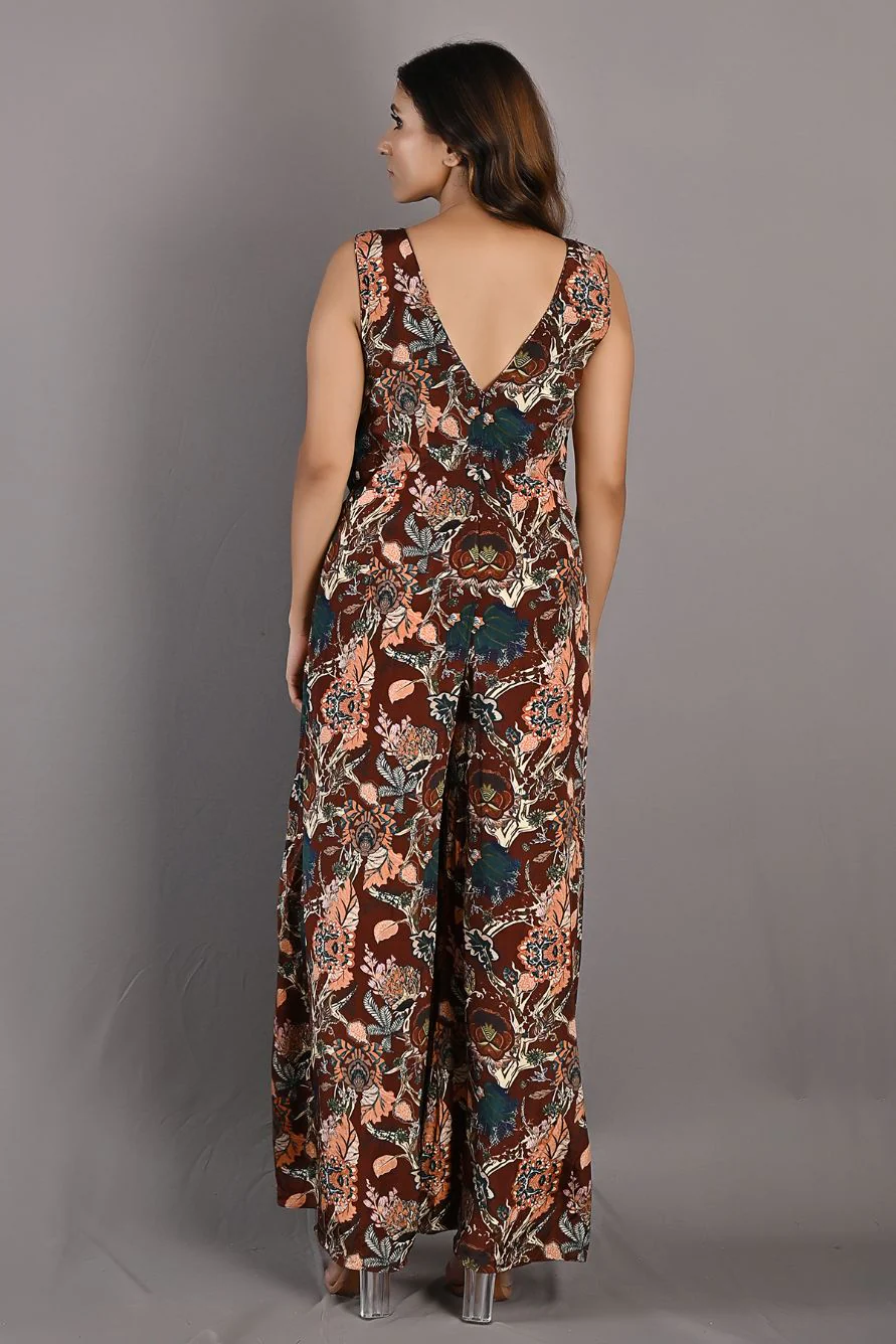 Fern- Printed Jumpsuit With a Drape Attached - Image 6