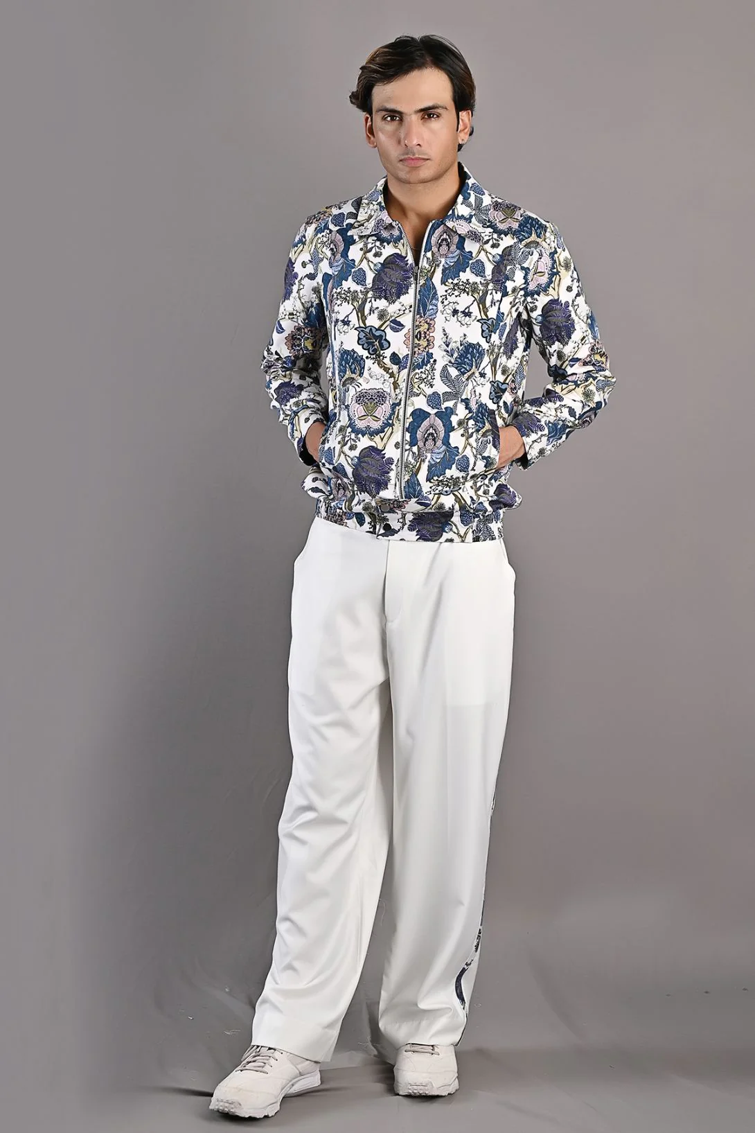 Fionn - Multi Blue Printed Bomber Jacket with Pant Set - Image 2