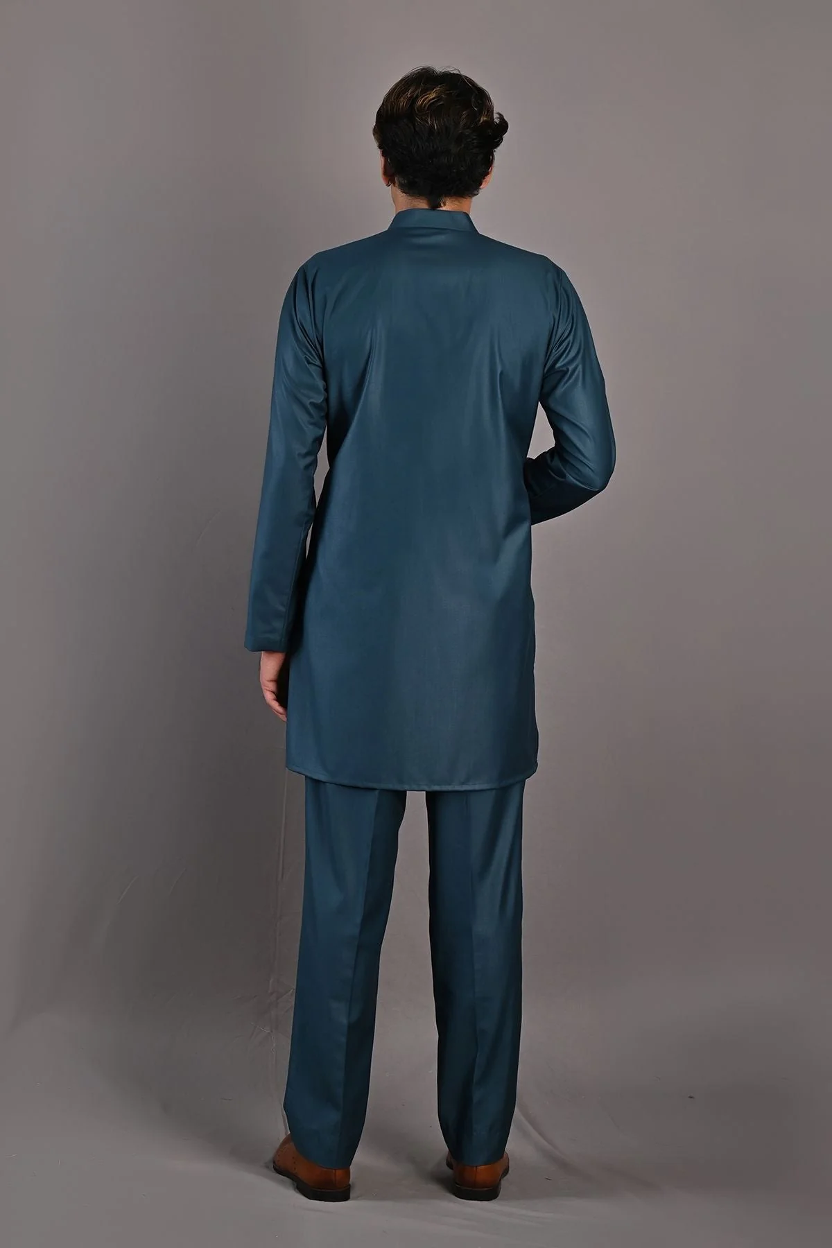 Fiore - Maroon & Multi Printed Nehru Jacket with Teal Green Kurta Set - Image 3