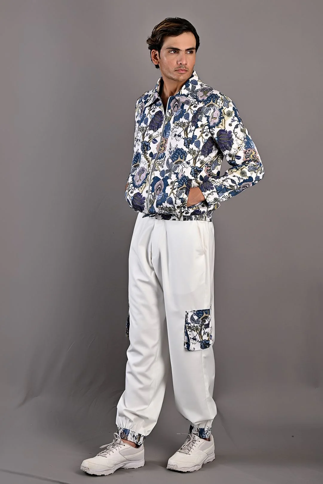 Florian - Multi Blue Printed Bomber Jacket With Jogger Set - Image 3