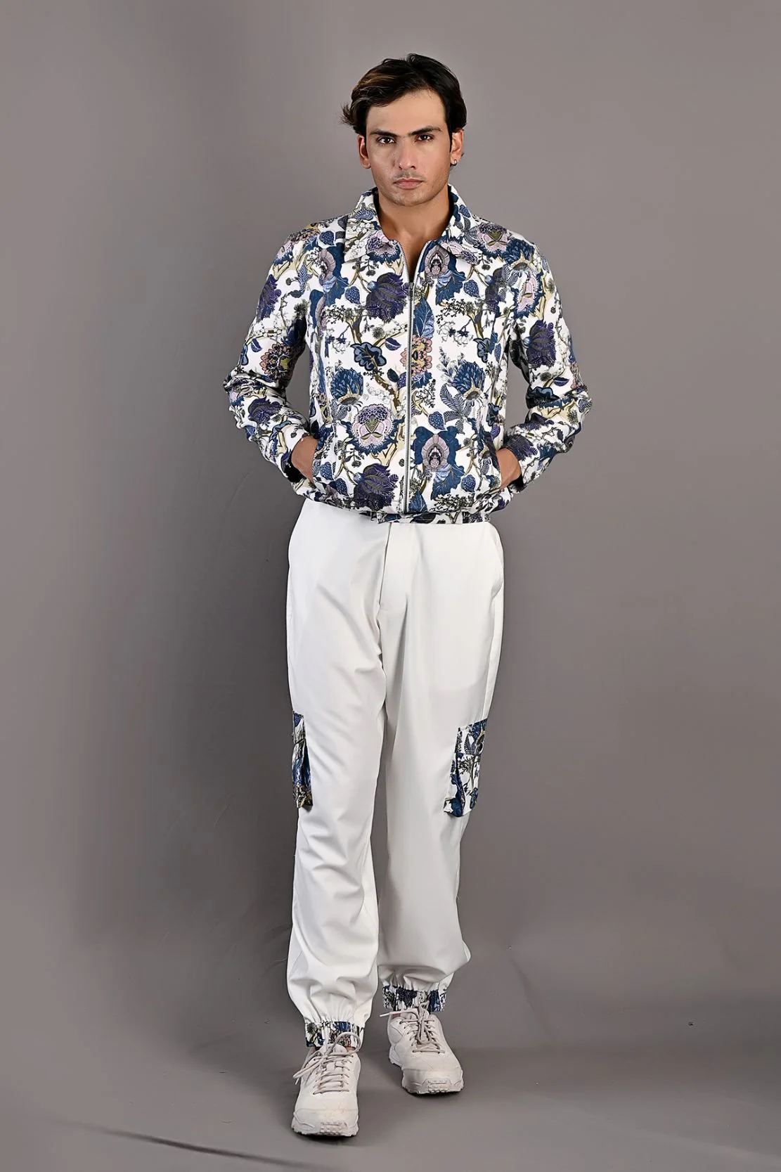 Florian - Multi Blue Printed Bomber Jacket With Jogger Set - Image 2