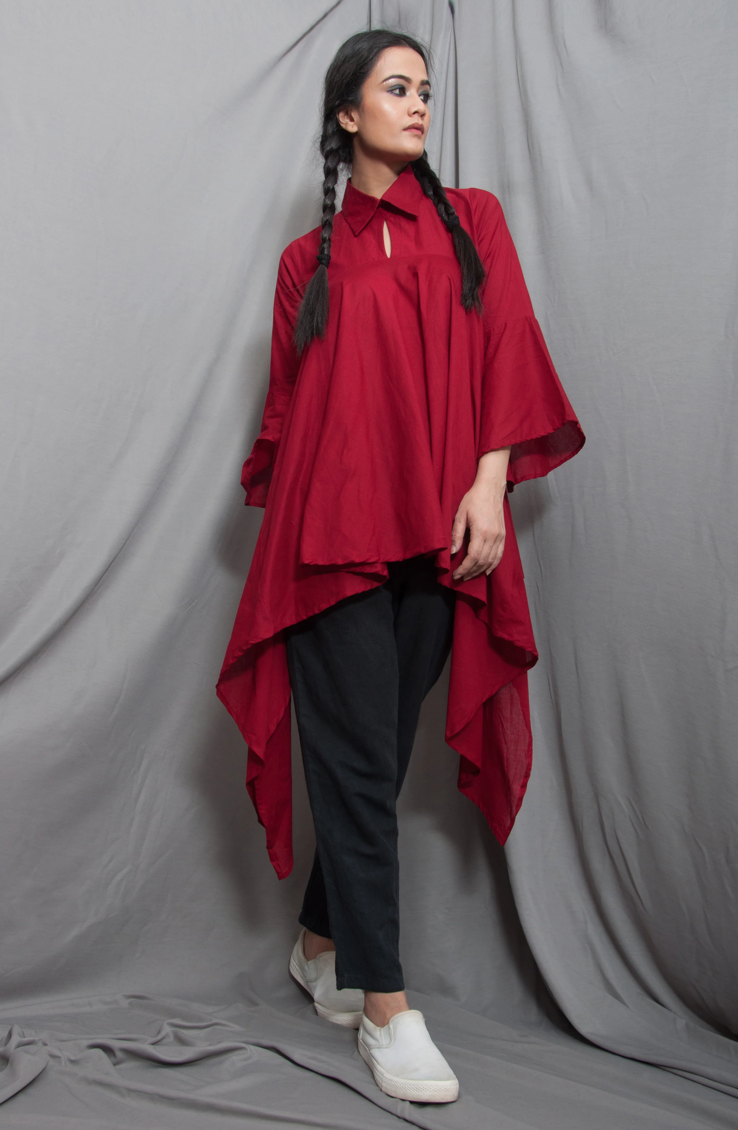 Flow- Maroon Asymmetrical Frill Top - Image 3