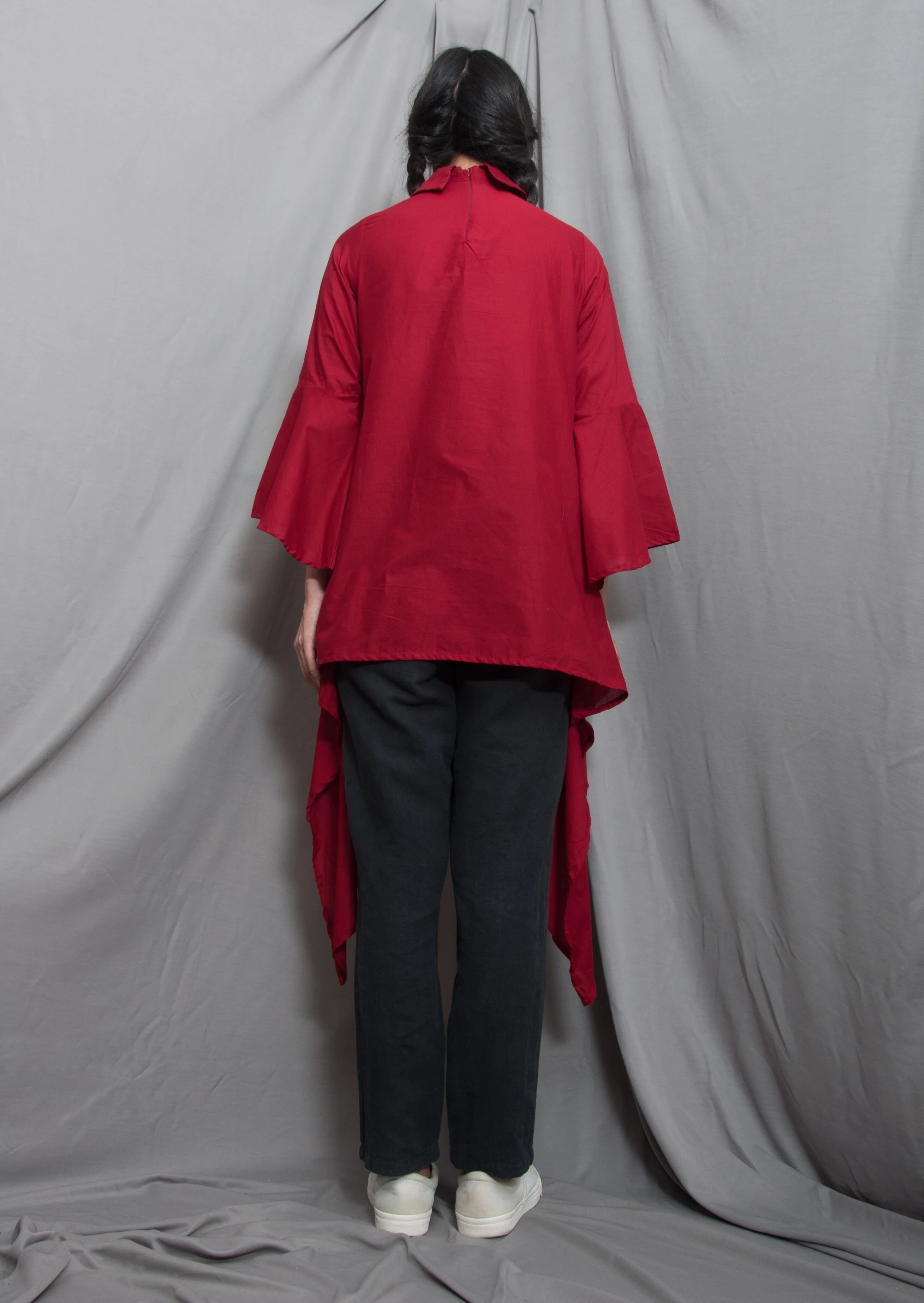 Flow- Maroon Asymmetrical Frill Top - Image 4