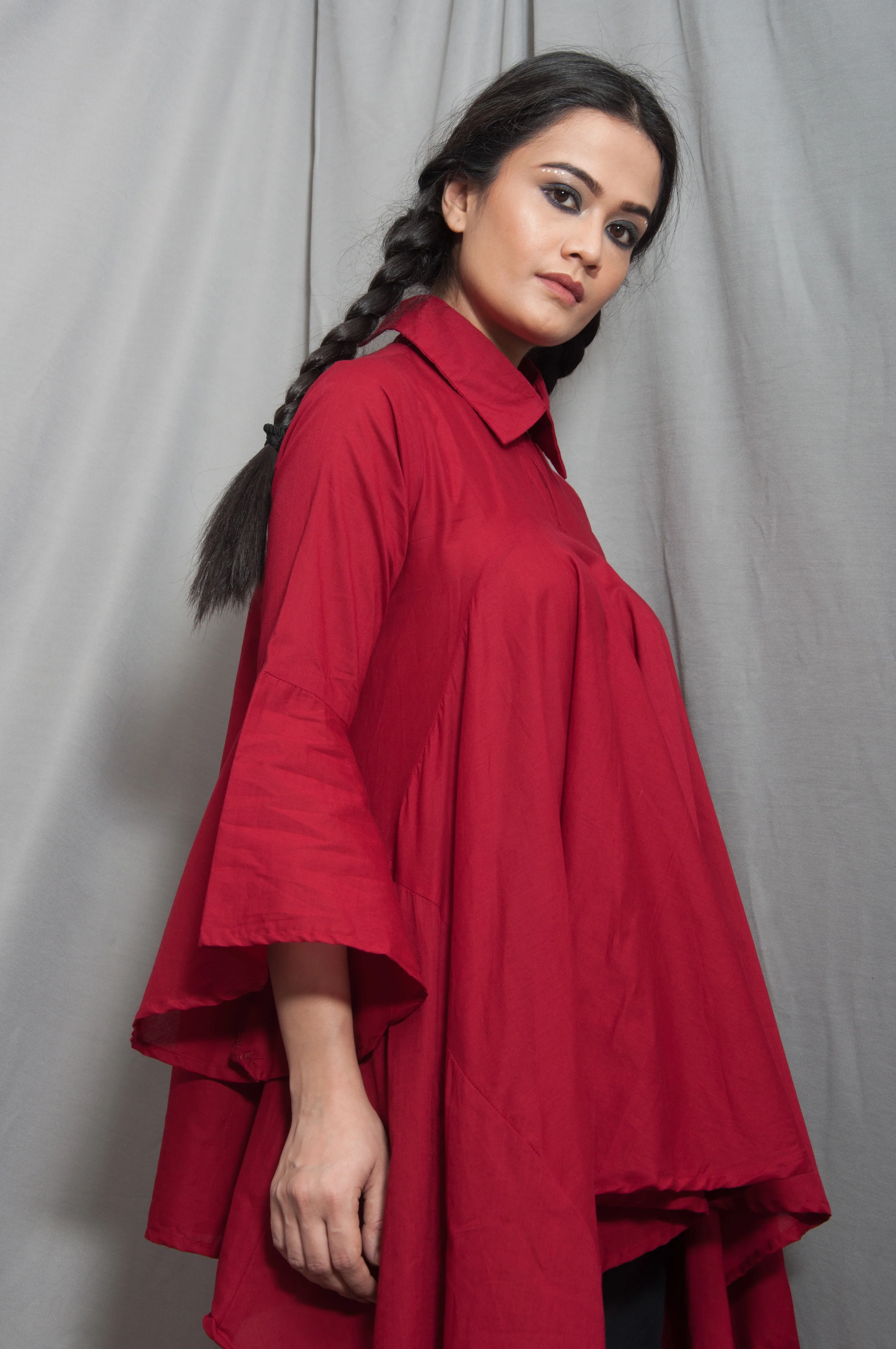 Flow- Maroon Asymmetrical Frill Top - Image 5