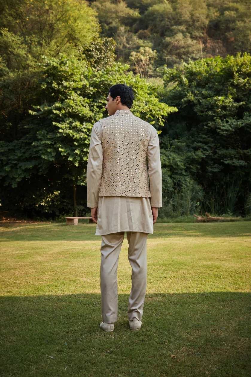 Freesia Beige Nehru Jacket - Image 3