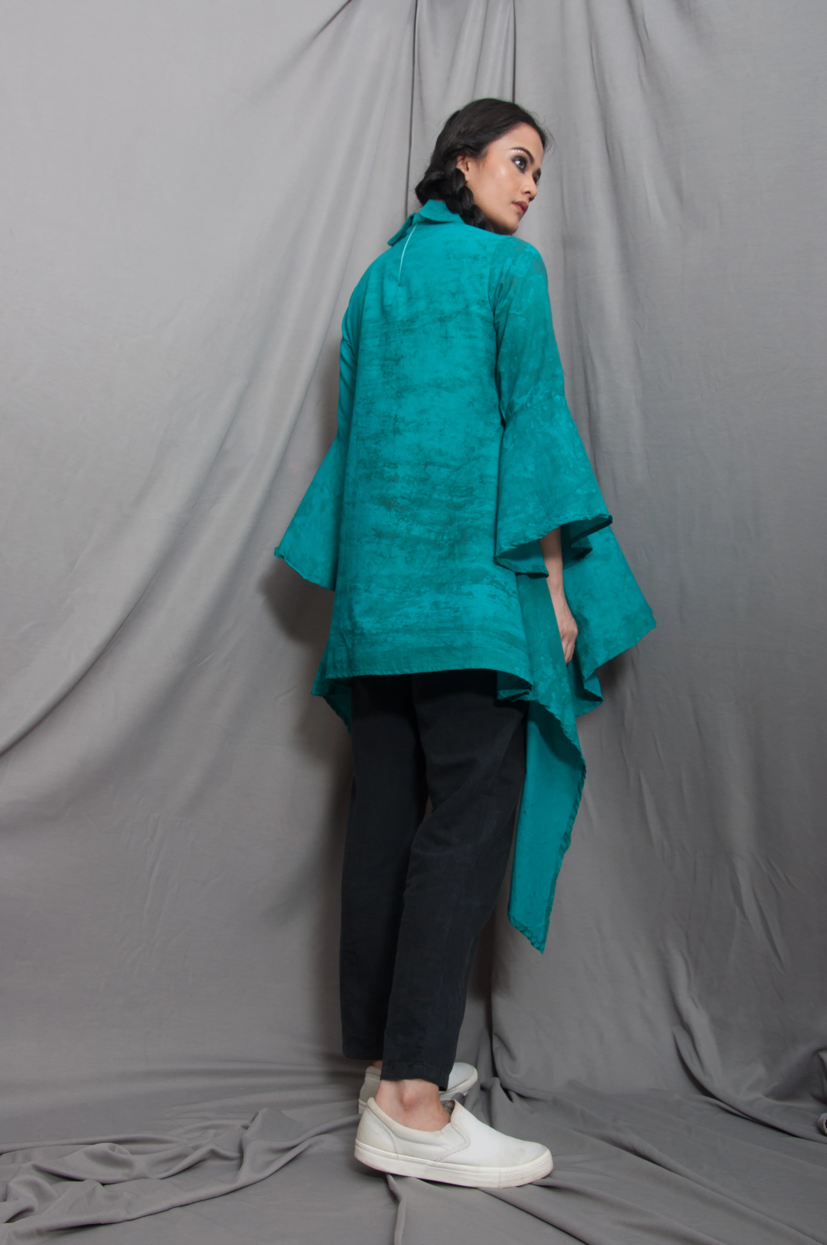 Asymmetrical Frill Top with Bell Sleeve - Image 3