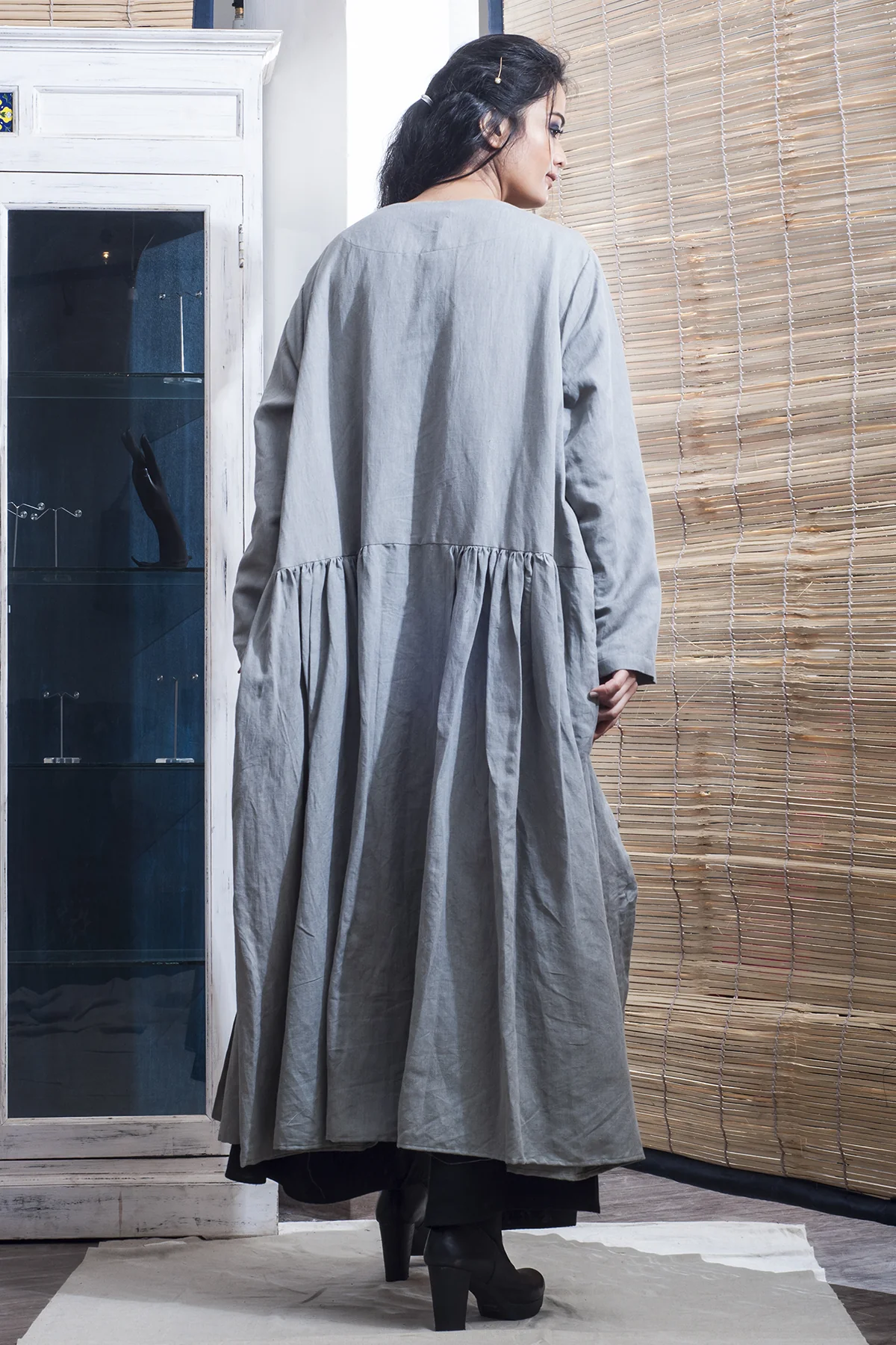 Gabi - Black Jumpsuit With Grey Floor Length Jacket - Image 2