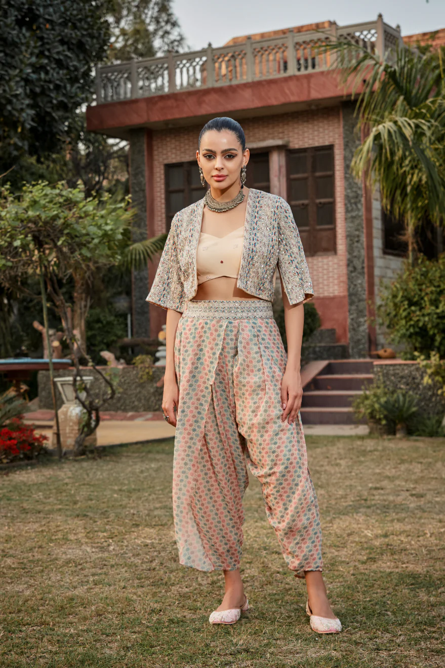 Gayle- Embroidered Jacket Set With Tulip Pants