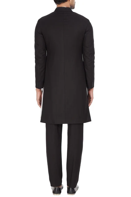 Gente - Black Achkan Jacket With Kurta Set - Image 5