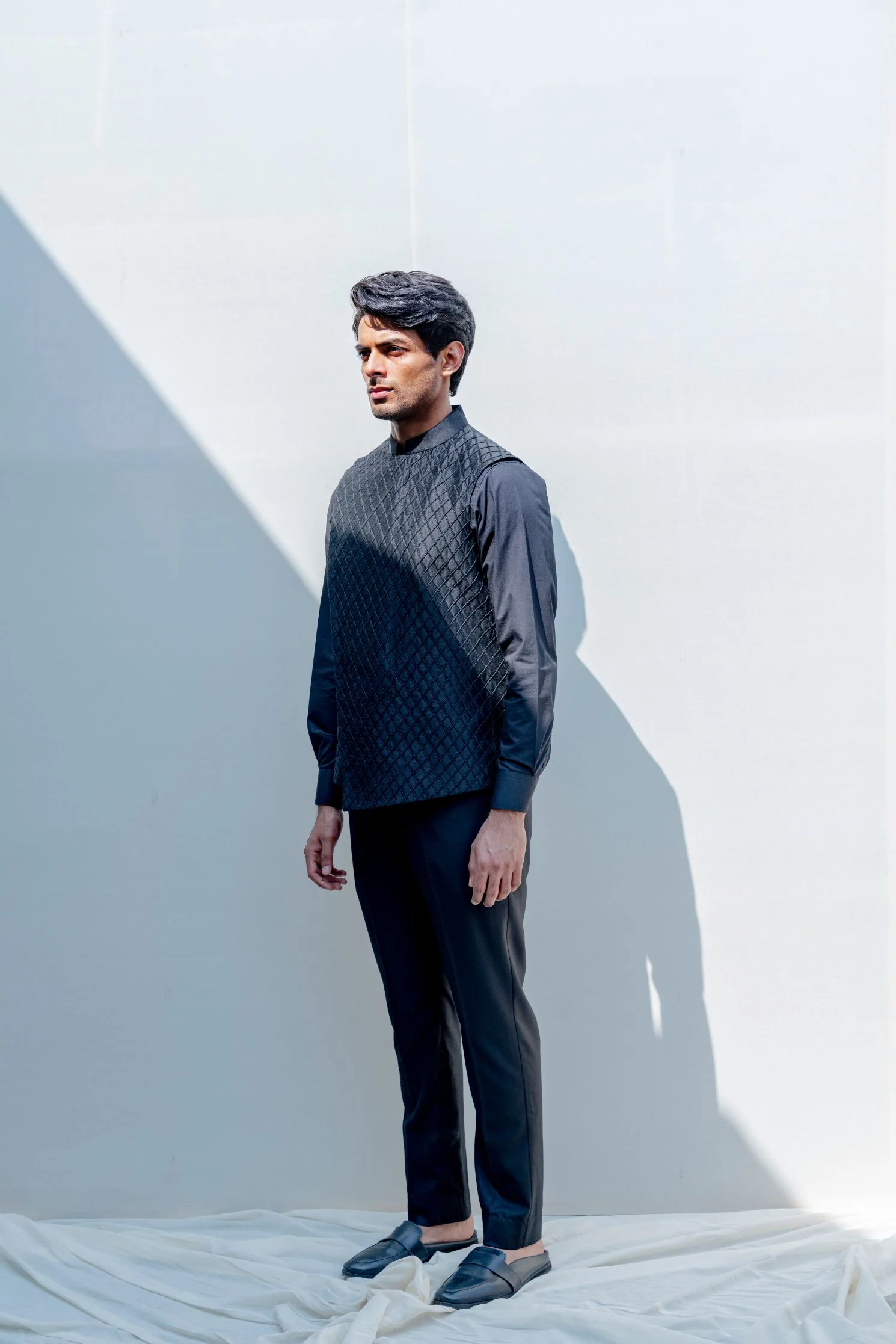 Gitano- Black Overlapped Cross Embroidered Jacket With Kurta Set - Image 3