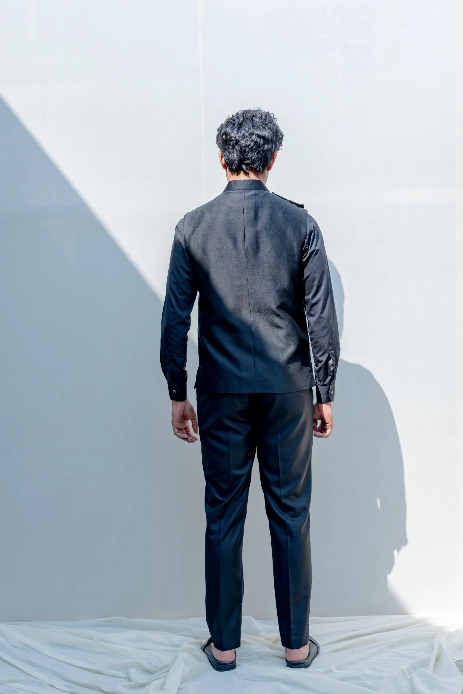 Gitano- Black Overlapped Cross Embroidered Jacket With Kurta Set - Image 4