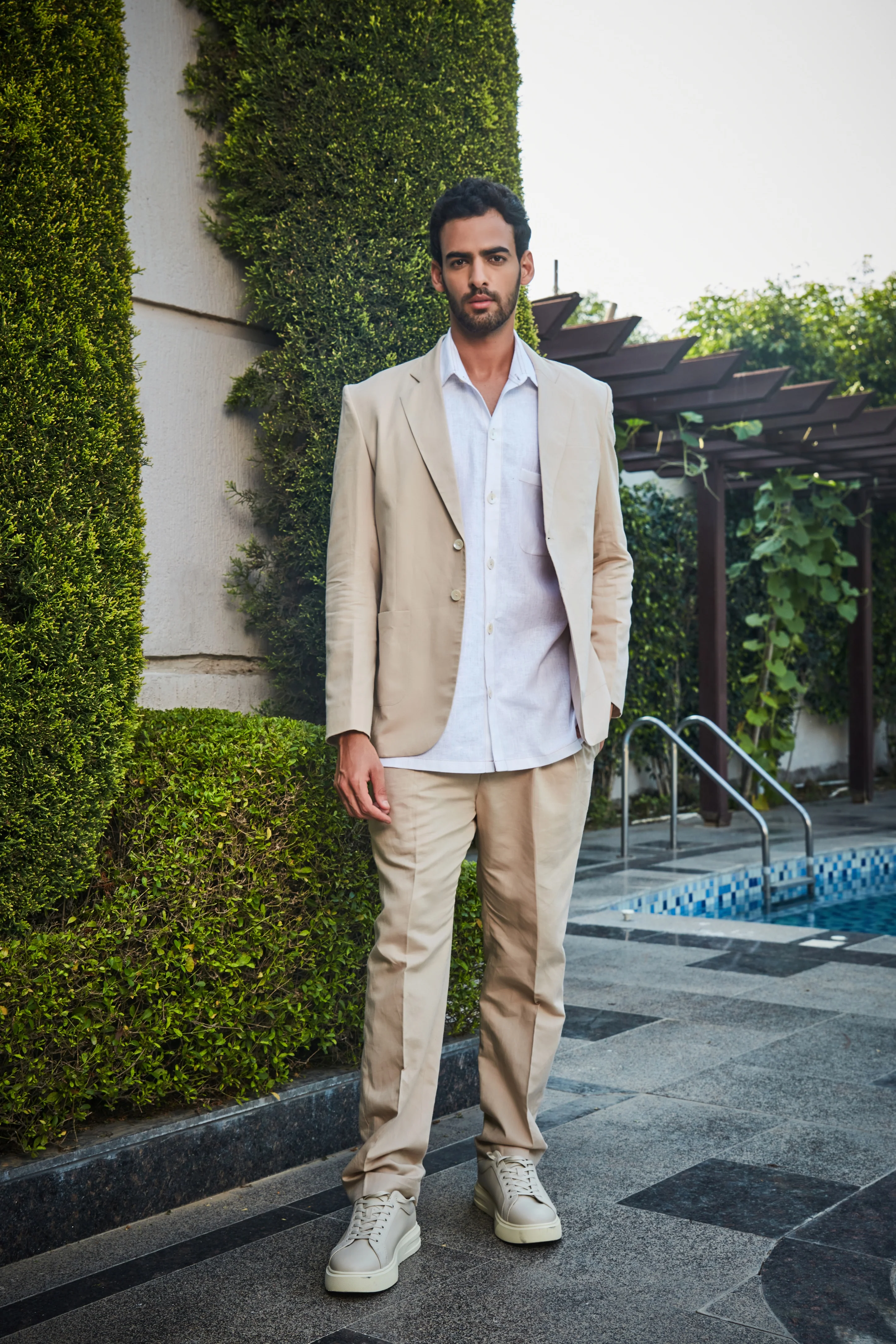 Glen- Beige Linen Jacket Set