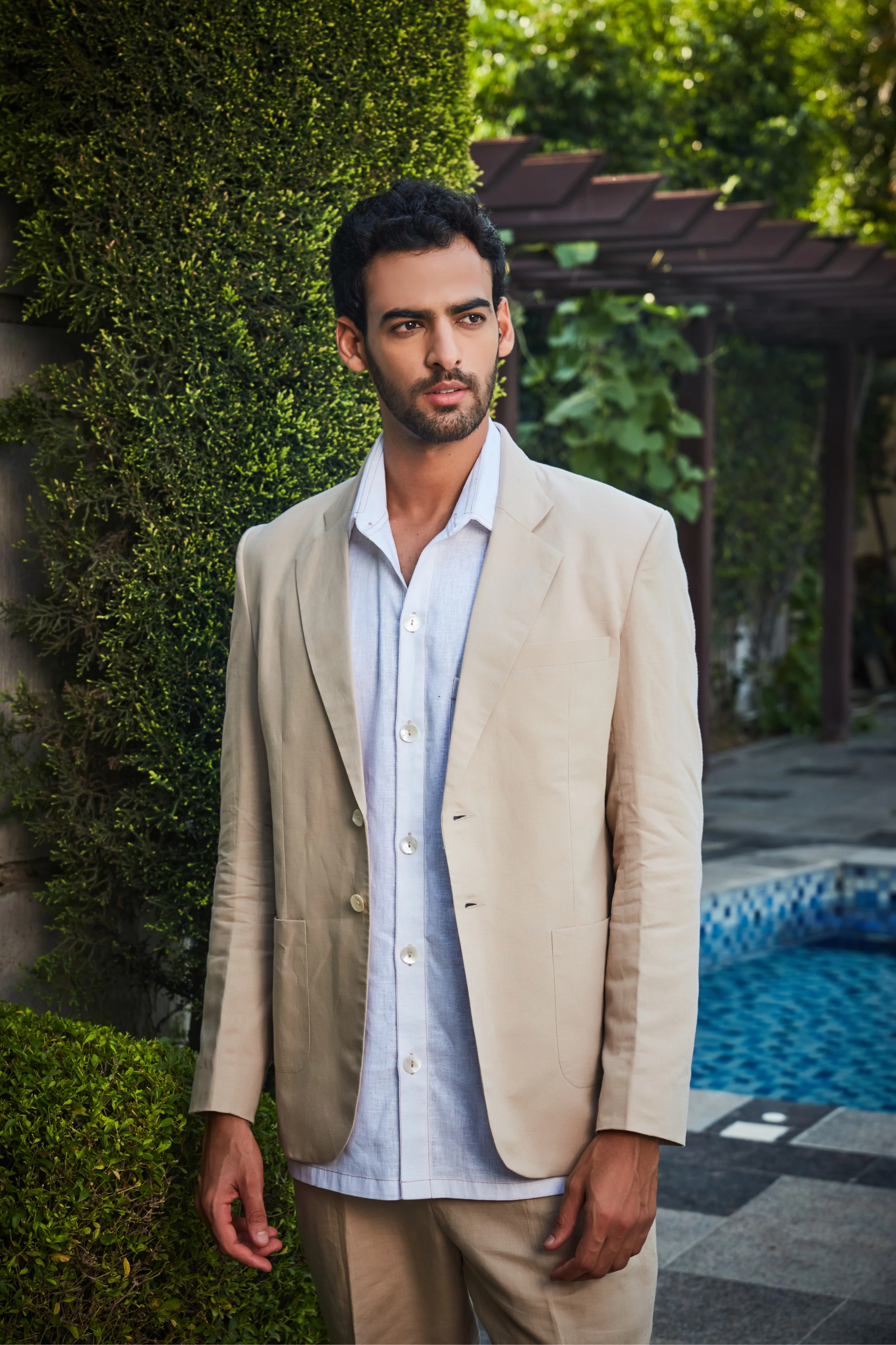 Glen- Beige Linen Jacket Set - Image 2