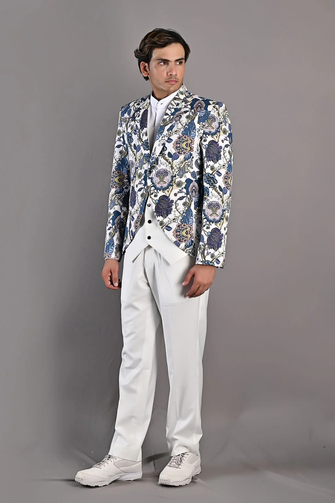 Gwyn - Multi Blue Printed Jacket set With Pant - Image 4