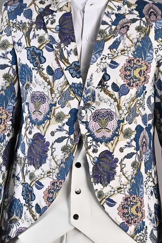 Gwyn - Multi Blue Printed Jacket set With Pant - Image 5