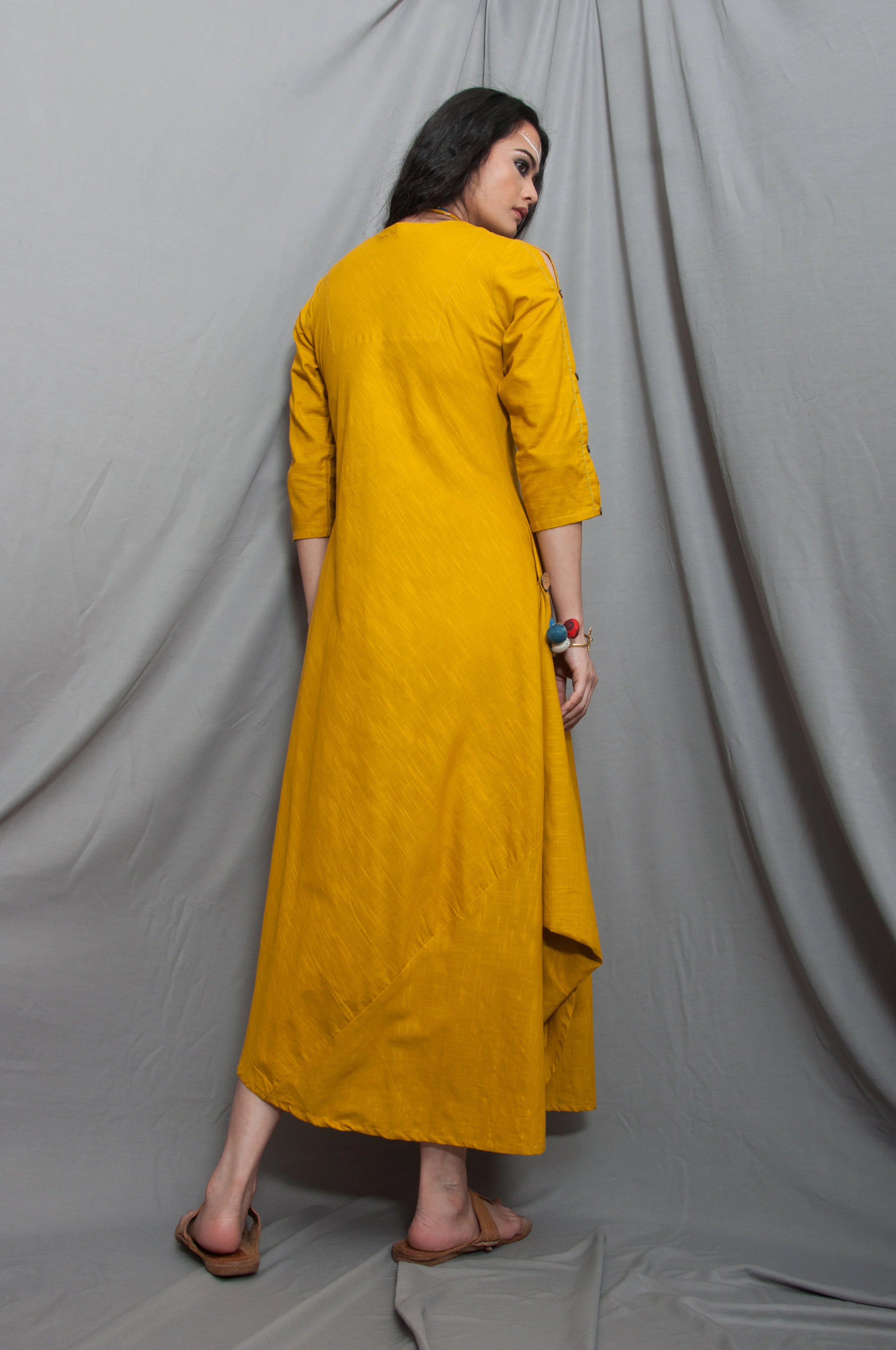 Harmony - Mustard Cowl Dress with Necklace - Image 3