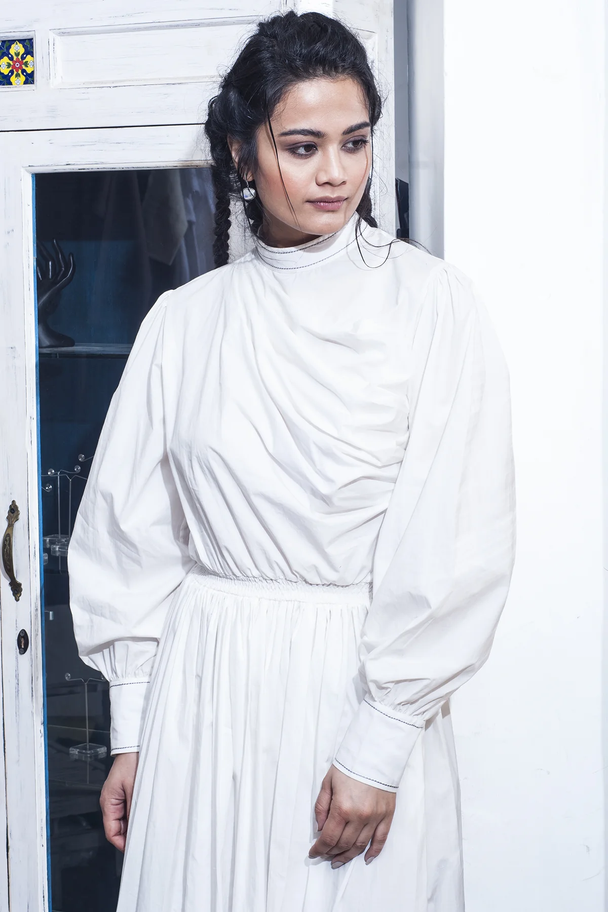 Harper - White Flared Dress With Long Sleeve - Image 4