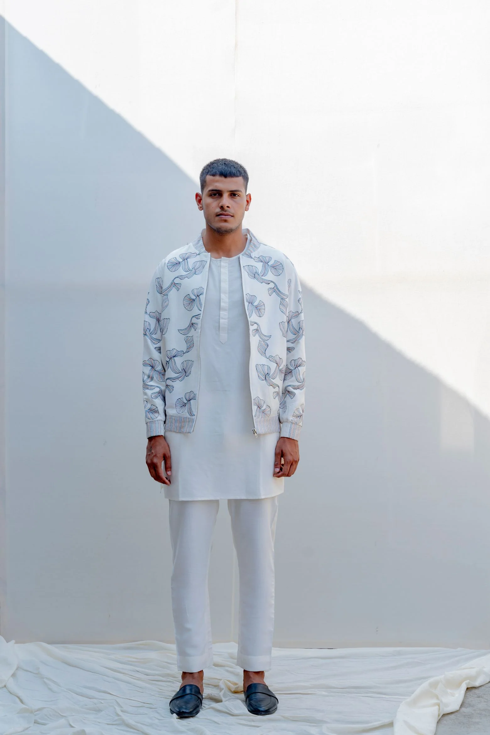 I & You - Off-white Abstract Embroiderd Bomber Jacket Set