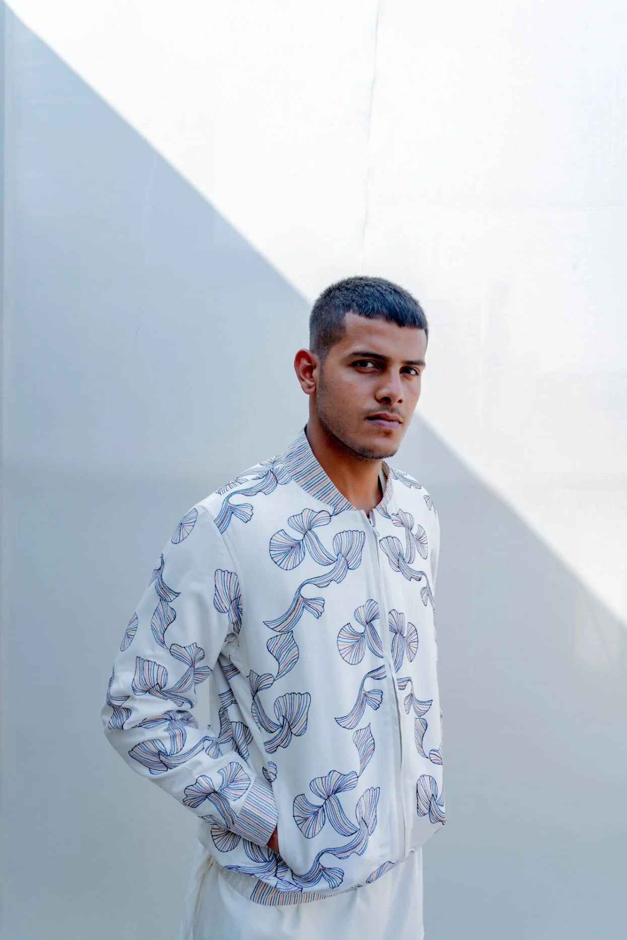 I & You - Off-white Abstract Embroiderd Bomber Jacket Set - Image 5