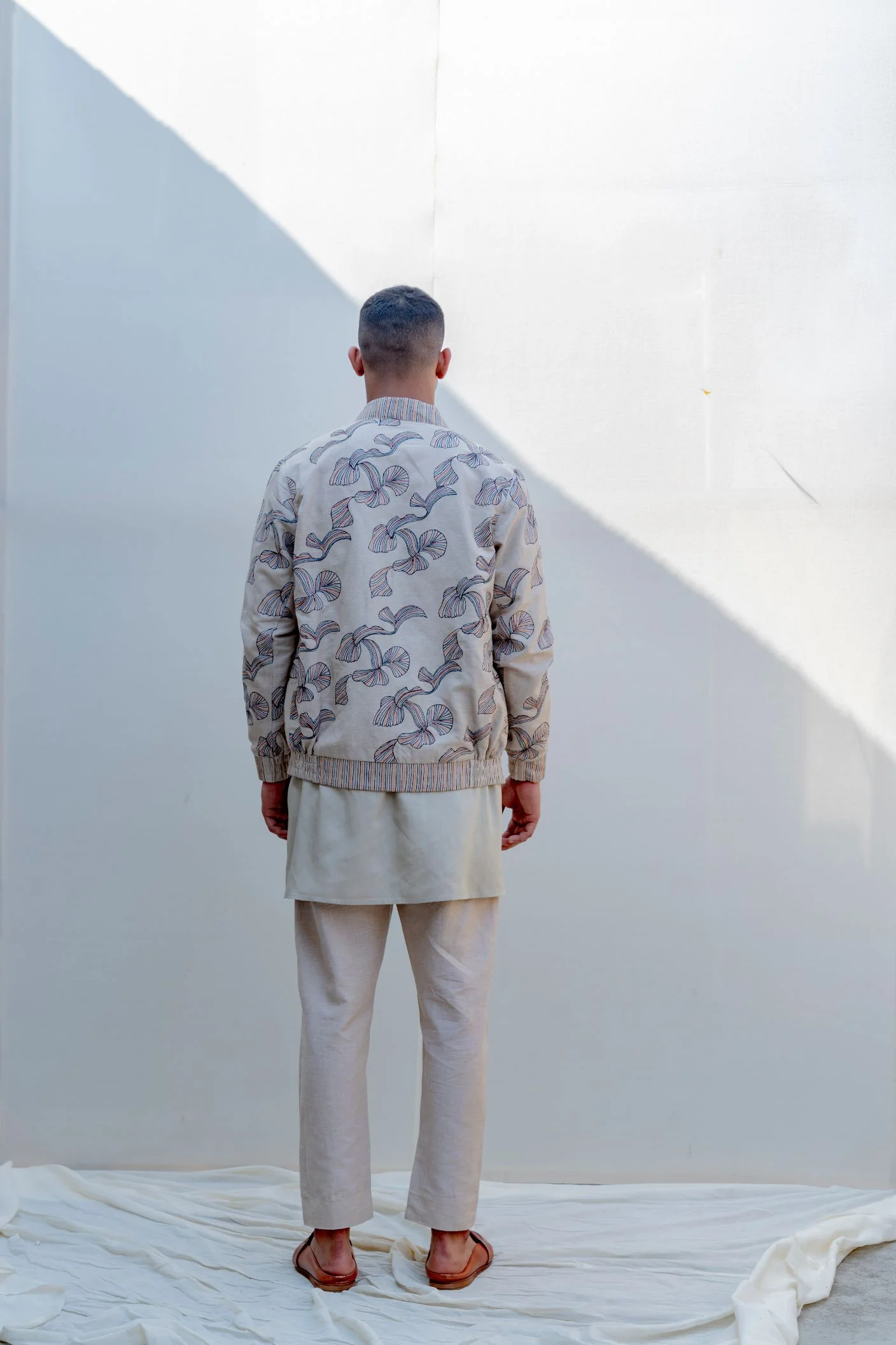 I & YOU- Beige Abstract Embroidered Jacket With Kurta Set - Image 4